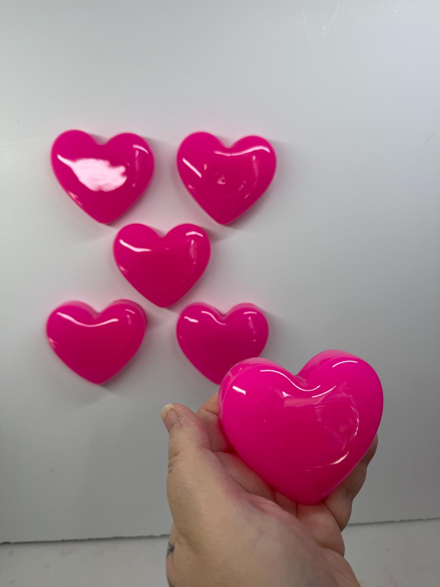Hot Pink Resin Heart Wall Hanging – Handmade Valentine Wall Decor – Mini Pop Art Heart – 3x3 OOAK