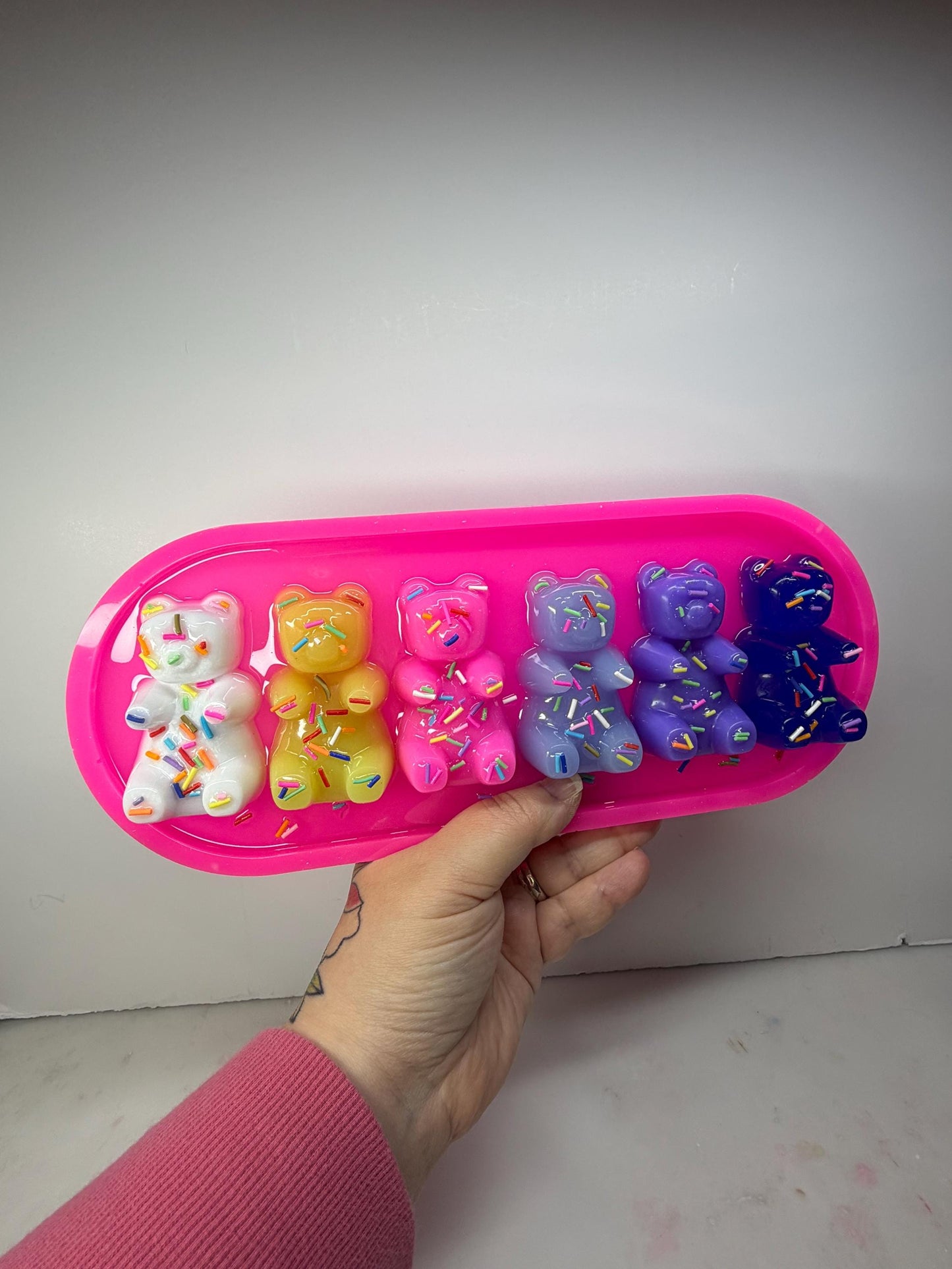 Rainbow Gummy Bear Resin Art • 13x5” Handmade Pop Art Decor • Cute Candy Sprinkle Sculpture • Freestanding or Wall Hanging