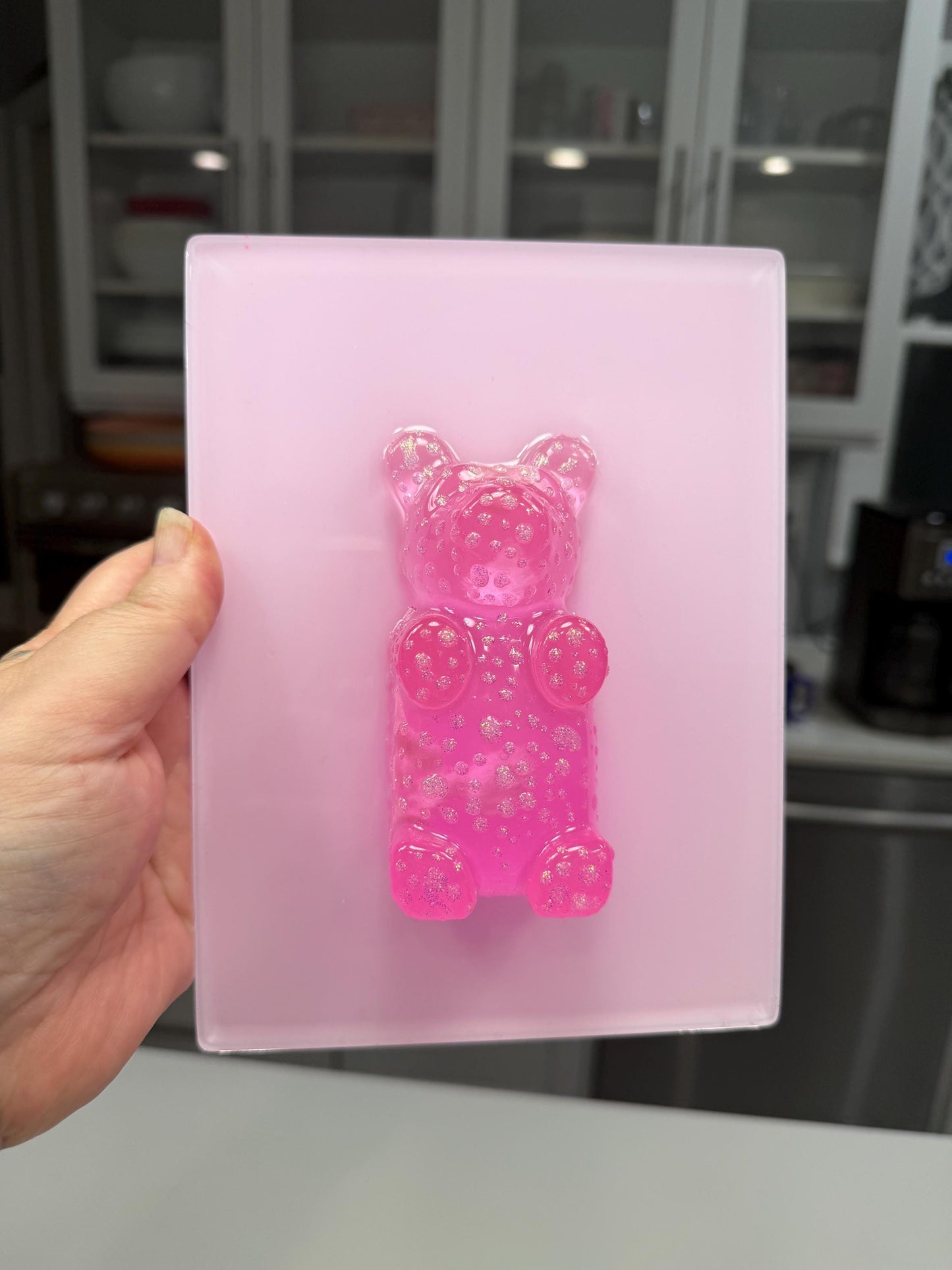 Pink Sparkle Gummy Bear Wall Art | Resin Pop Art Sculpture | 8x6” Candy Decor | Handmade Kawaii Wall Art | Cute Statement Art