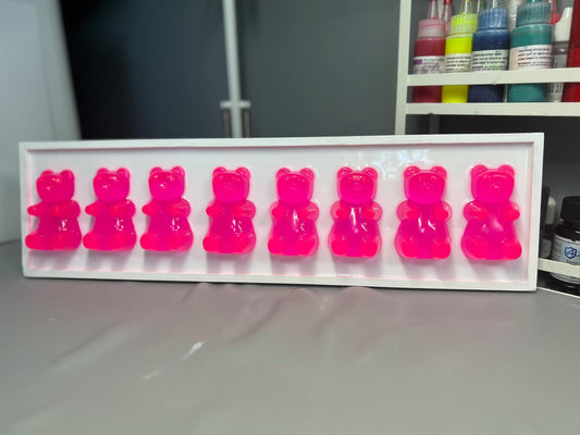 Pink Flight Gummy Bear Resin Wall Art: 3D Pop Art Decor, Nursery Kids Room Decor, Fun Neon Dopamine Apartment Wall Decor, Fake Candy