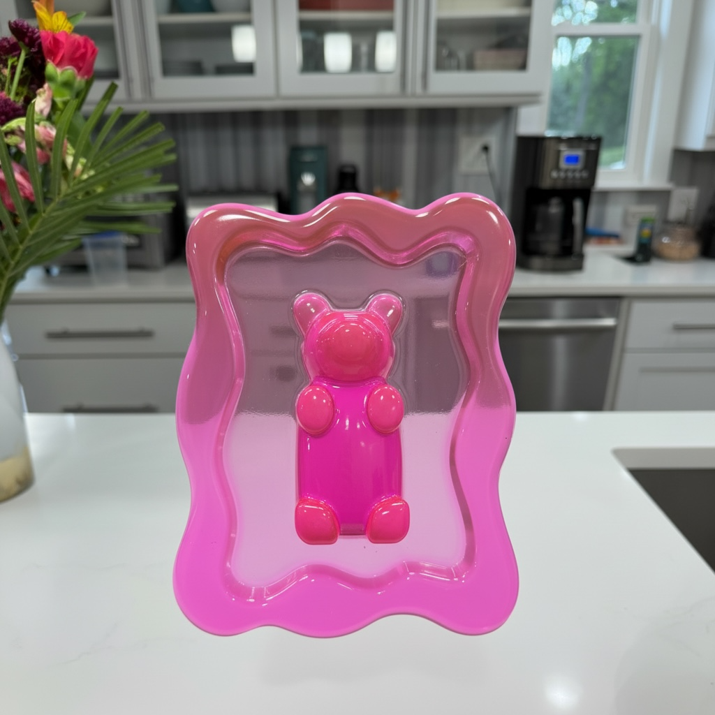 Hot Pink Gummy Bear Resin Wall Art – Y2K Candycore Pop Art Decor – Translucent Lucite Style Handmade Sculpture