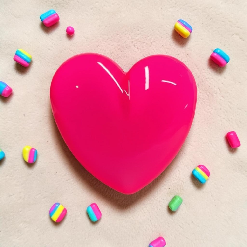 Neon Pink Resin Heart Wall Art – Glossy Candy Heart Pop Art Decor, Kawaii Dopamine Decor