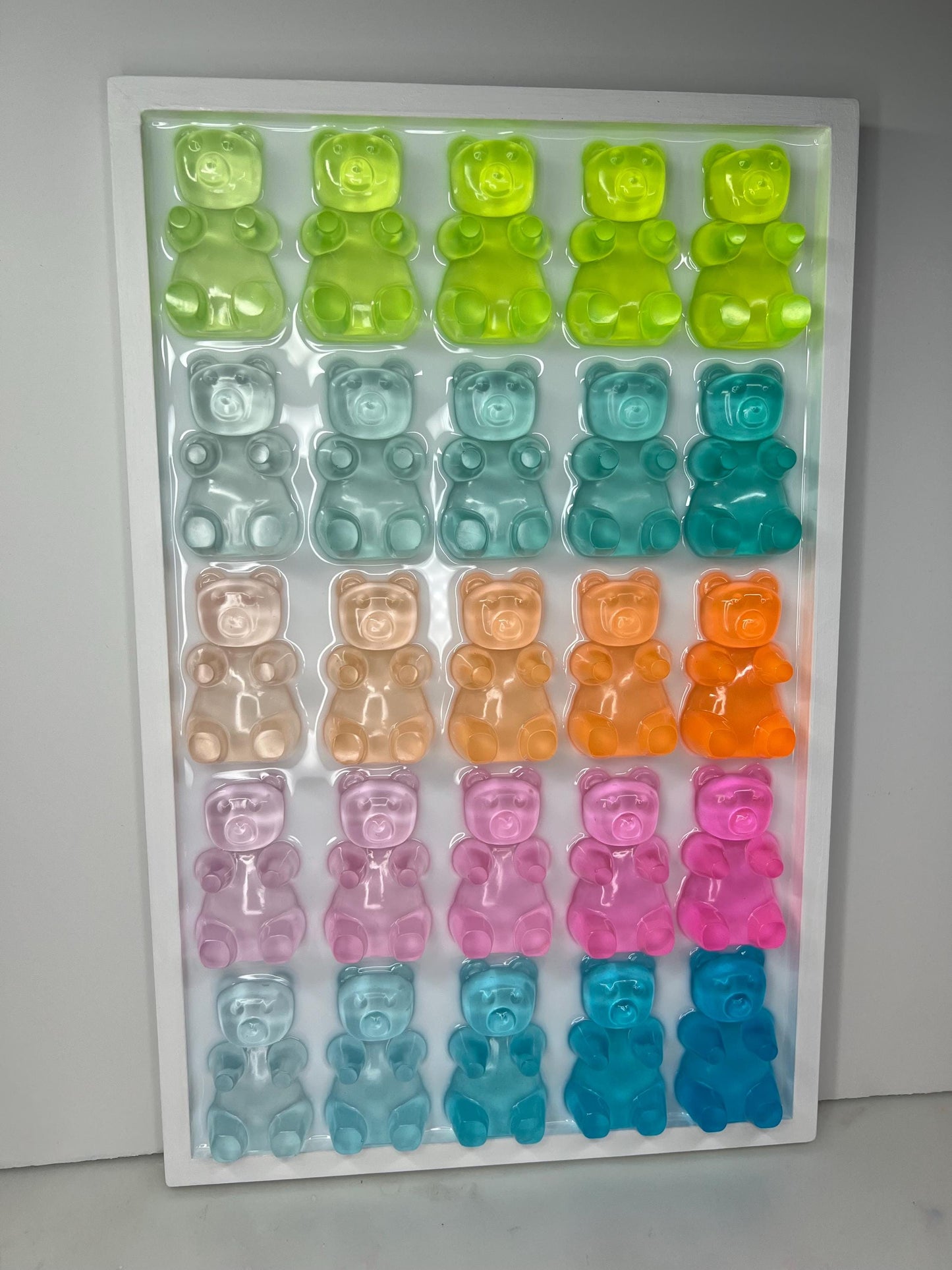 Rainbow Ombre Resin Gummy Bear Wall Art: 3D Pop Art Decor, Nursery Kids Room Wall Hanging, Handmade Rainbow Decor