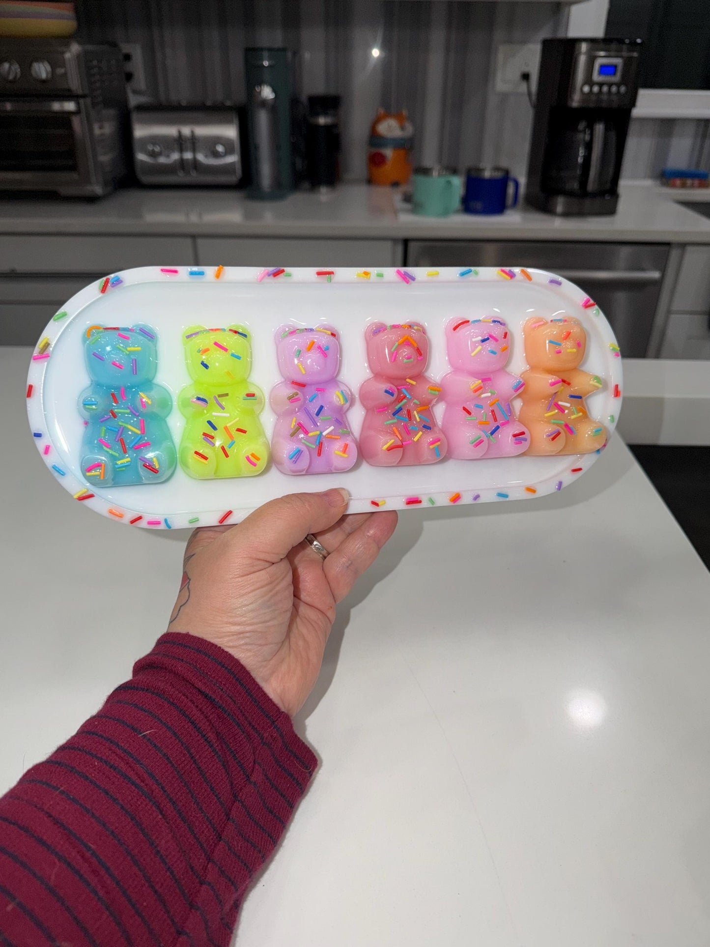 Handmade Resin Gummy Bear Wall Art 13x5 Colorful Pop Art Candy Decor Kawaii Dessert Sculpture