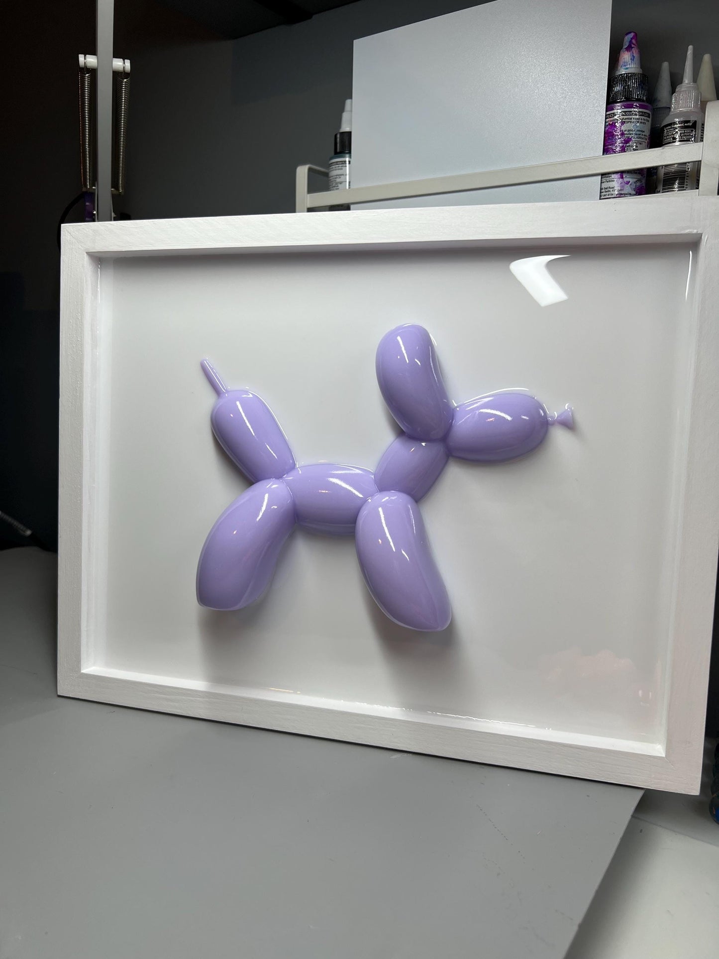 Handmade Lavender Balloon Dog Wall Art: 3D Pop Resin Sculpture