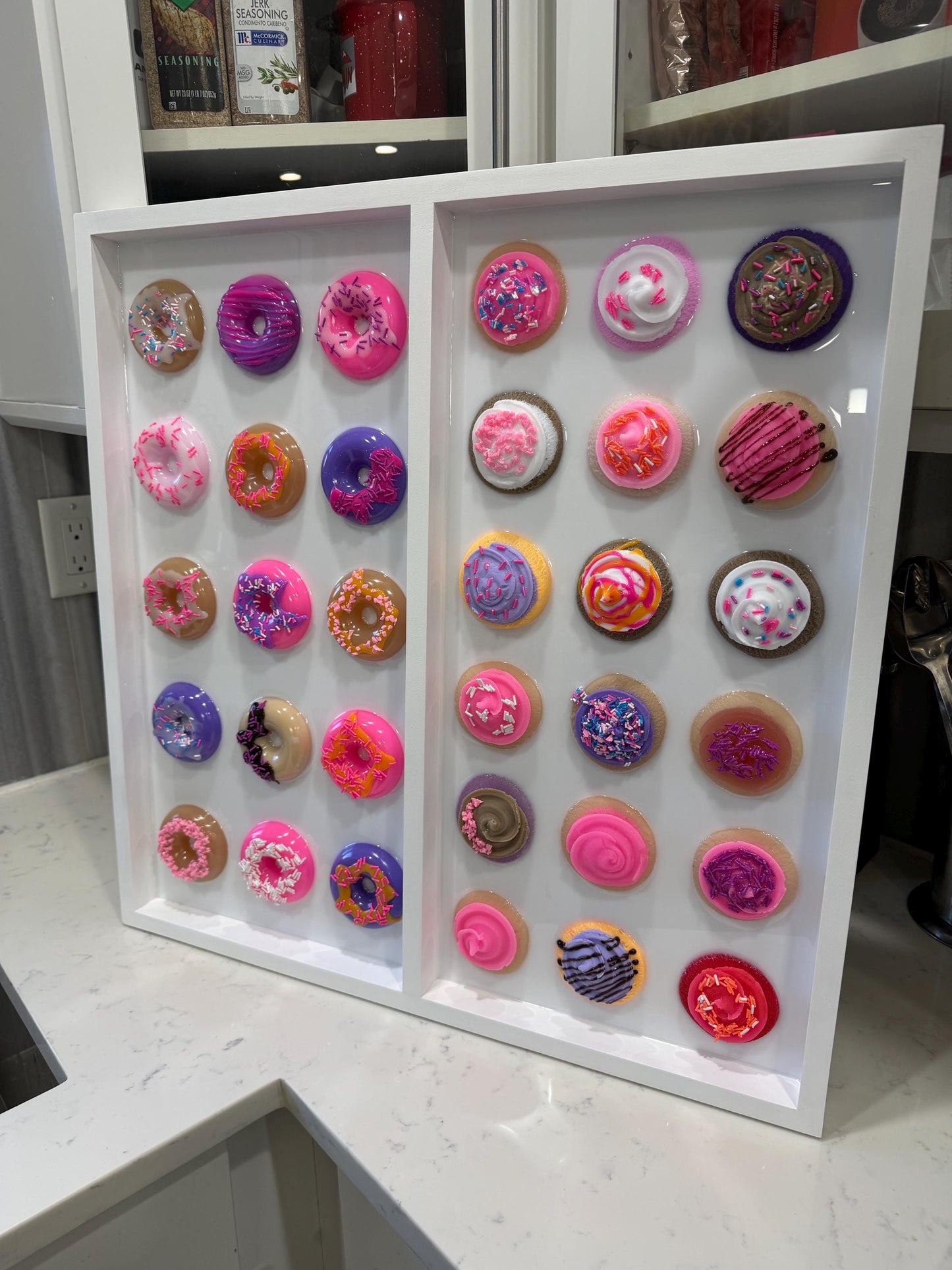 Sweet Dessert Charcuterie Wall Art — 24x24” Resin Cookies & Donuts Pop Art • Pink Sprinkle Candy Kitchen Decor • Original Handmade Artwork