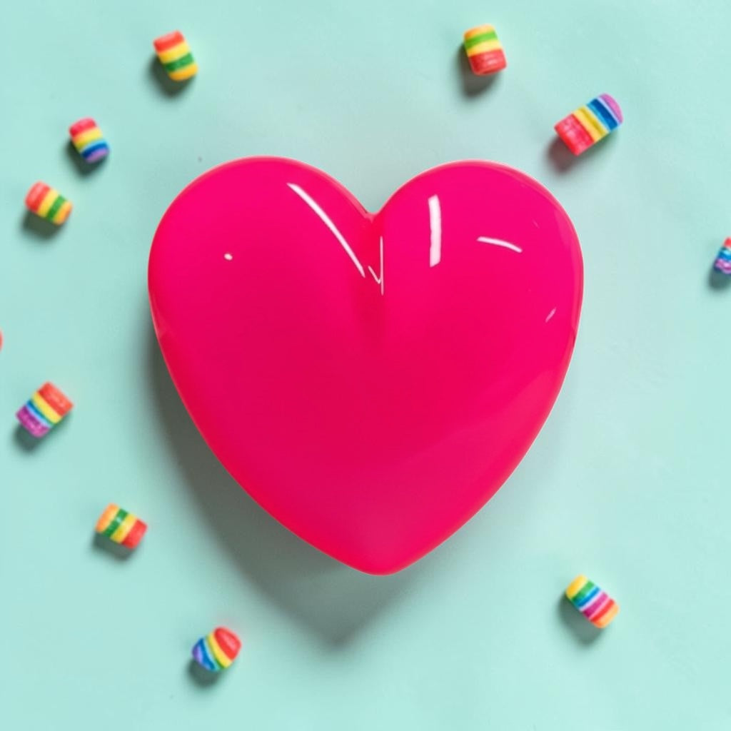 Neon Pink Resin Heart Wall Art – Glossy Candy Heart Pop Art Decor, Kawaii Dopamine Decor