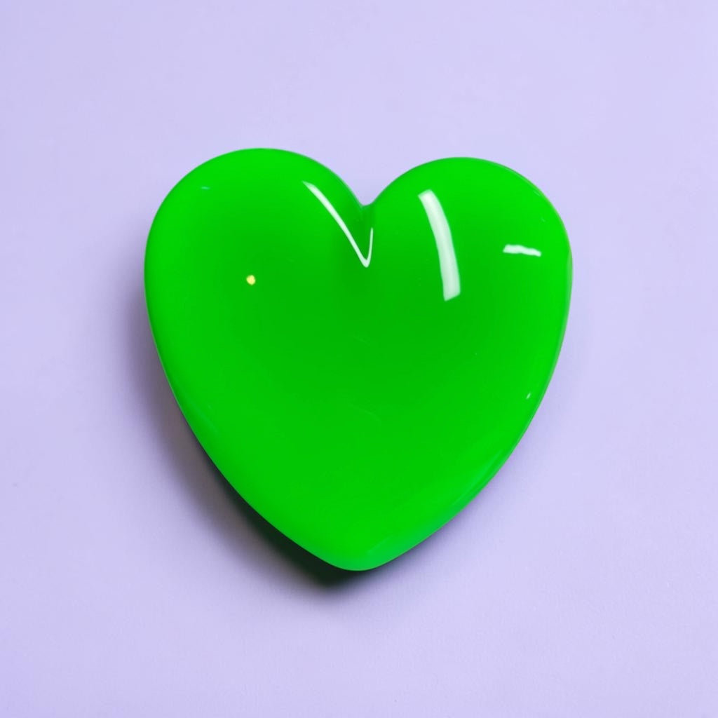 Neon Green Resin Heart Wall Art – Electric Green Pop Art Heart, Glossy Dopamine Decor