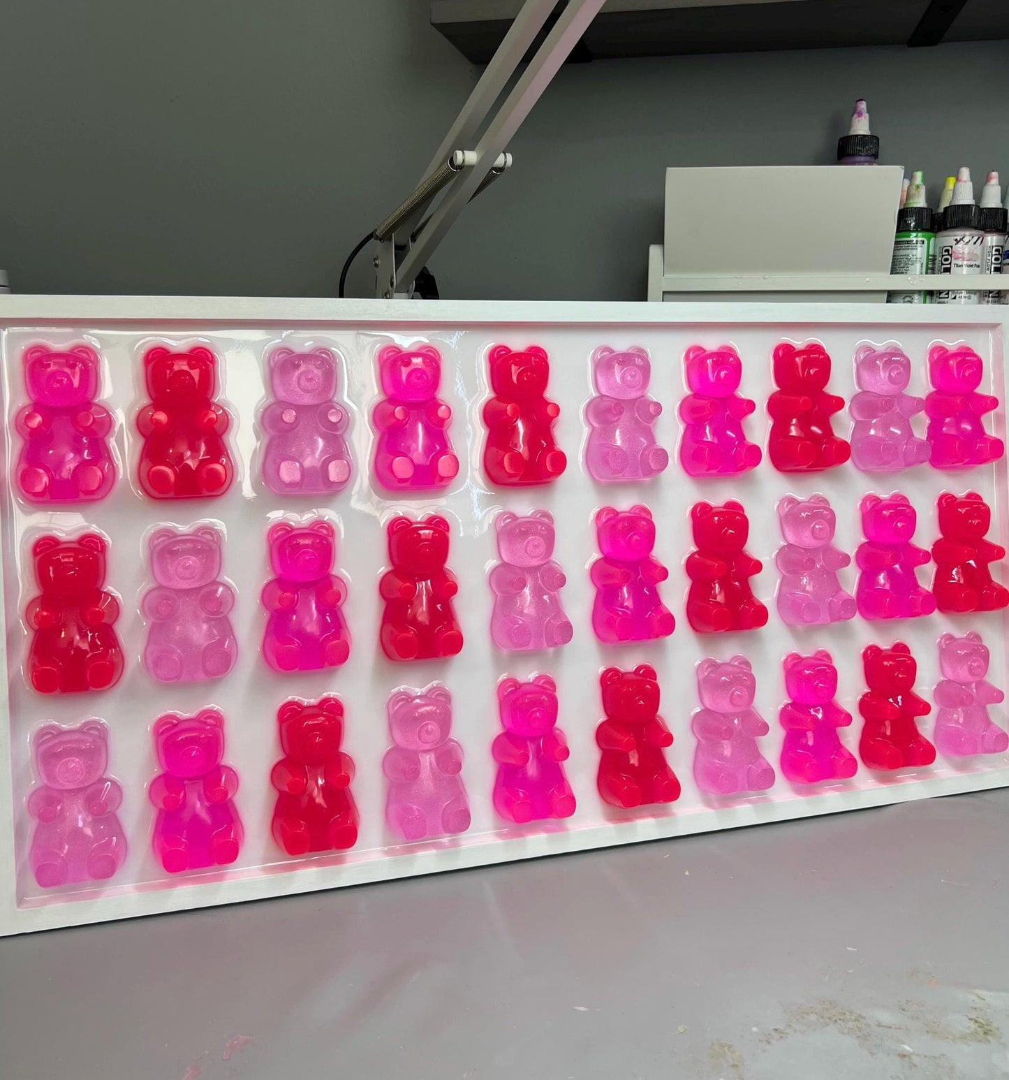 Shades of Pinks Extra Large Pink Resin Gummy Bear Wall Art: 3D Pop Art Decor Glitter, Pink Dopamine Statement Wall Decor