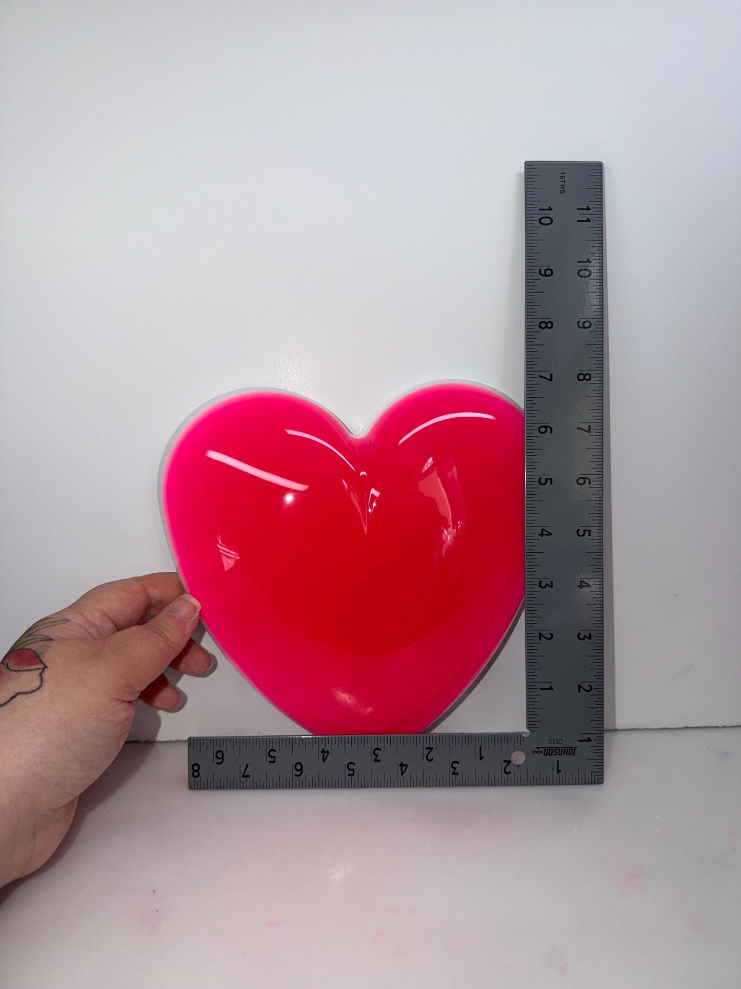 Jumbo Neon Pink Resin Heart: 3D Pop Art Wall Hanging, Handmade