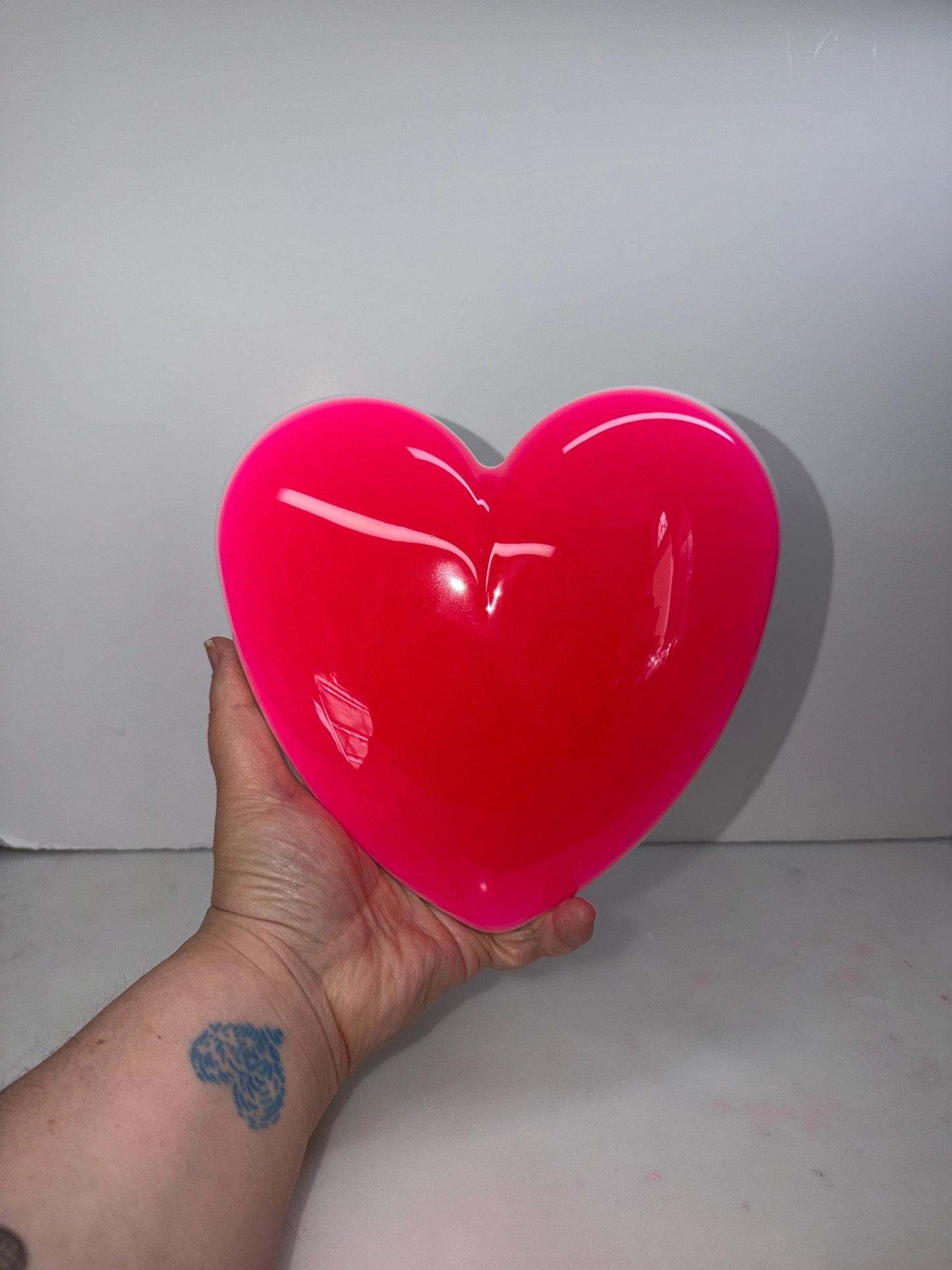 Jumbo Neon Pink Resin Heart: 3D Pop Art Wall Hanging, Handmade