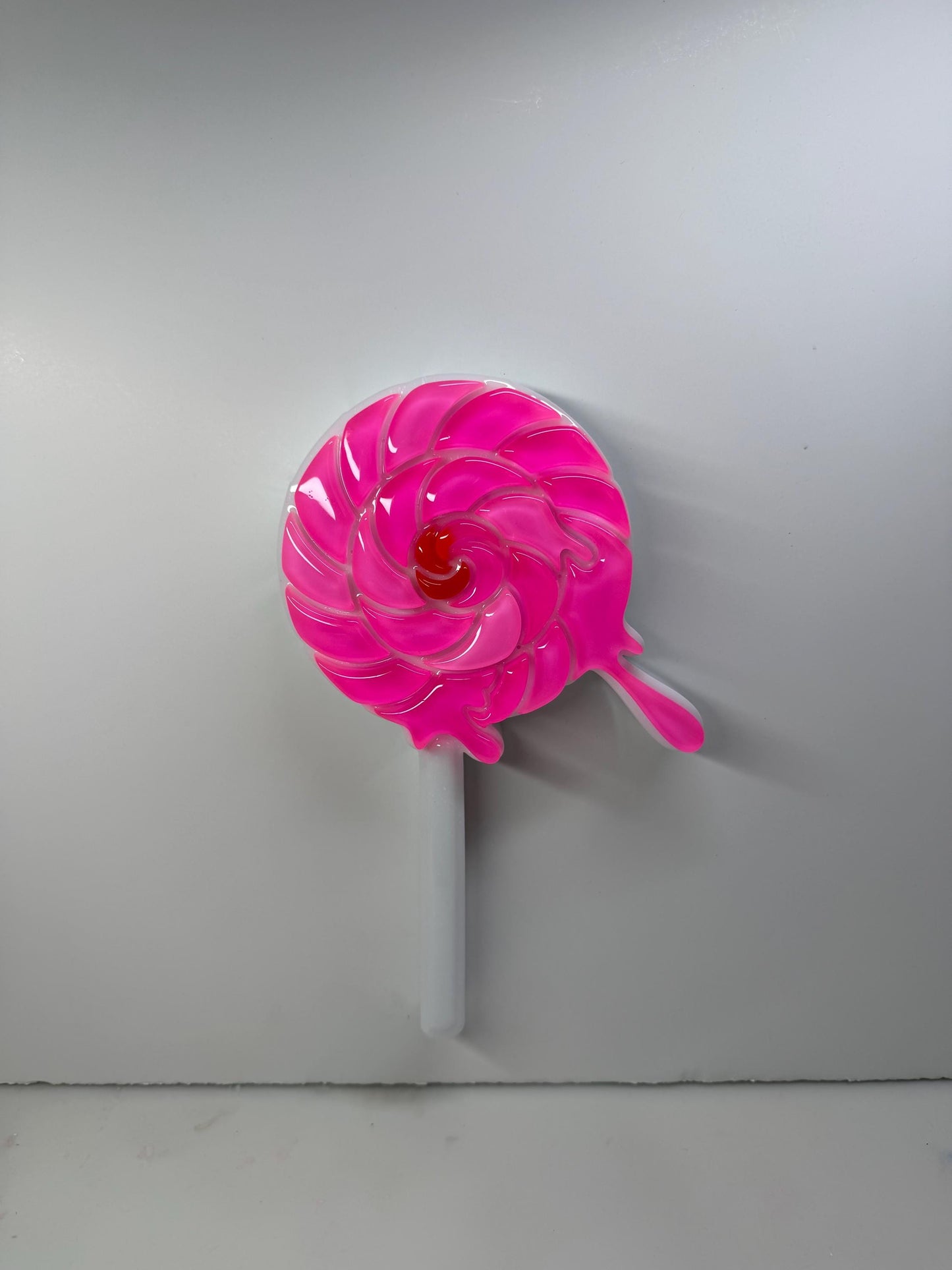 XL Melting Swirl Lollipop Pink Wall Hanging, Resin Sculpture, Candy Art