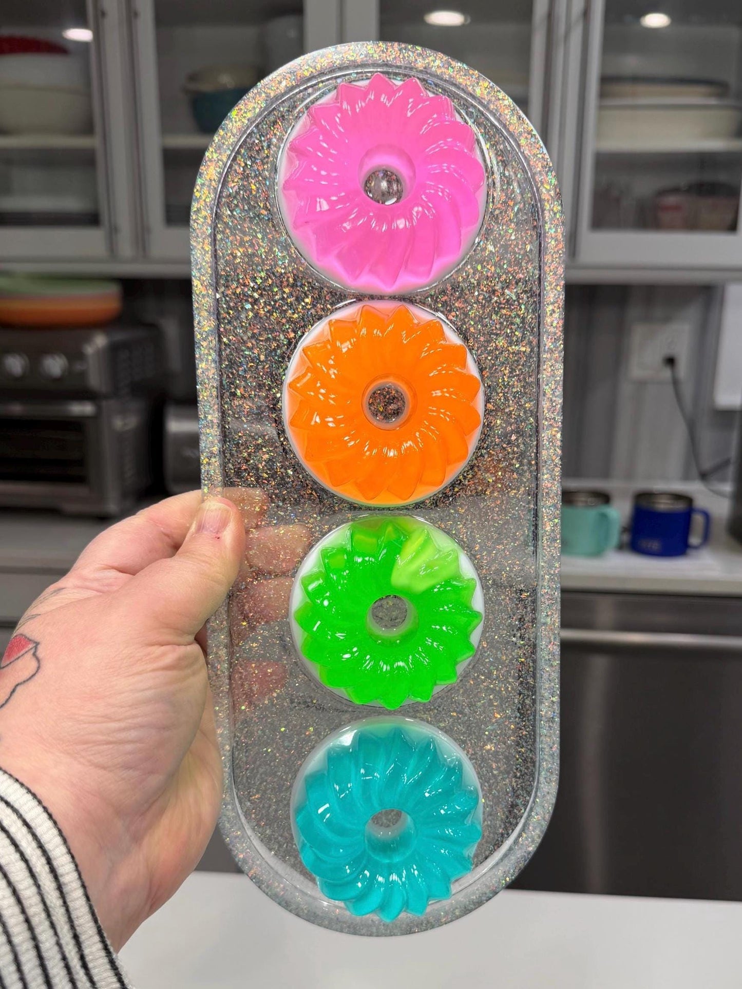 Neon Jelly Cake Wall Art 13x5 Resin Pop Art – Rainbow Gummy Dessert Decor – Maximalist Candy Wall Hanging