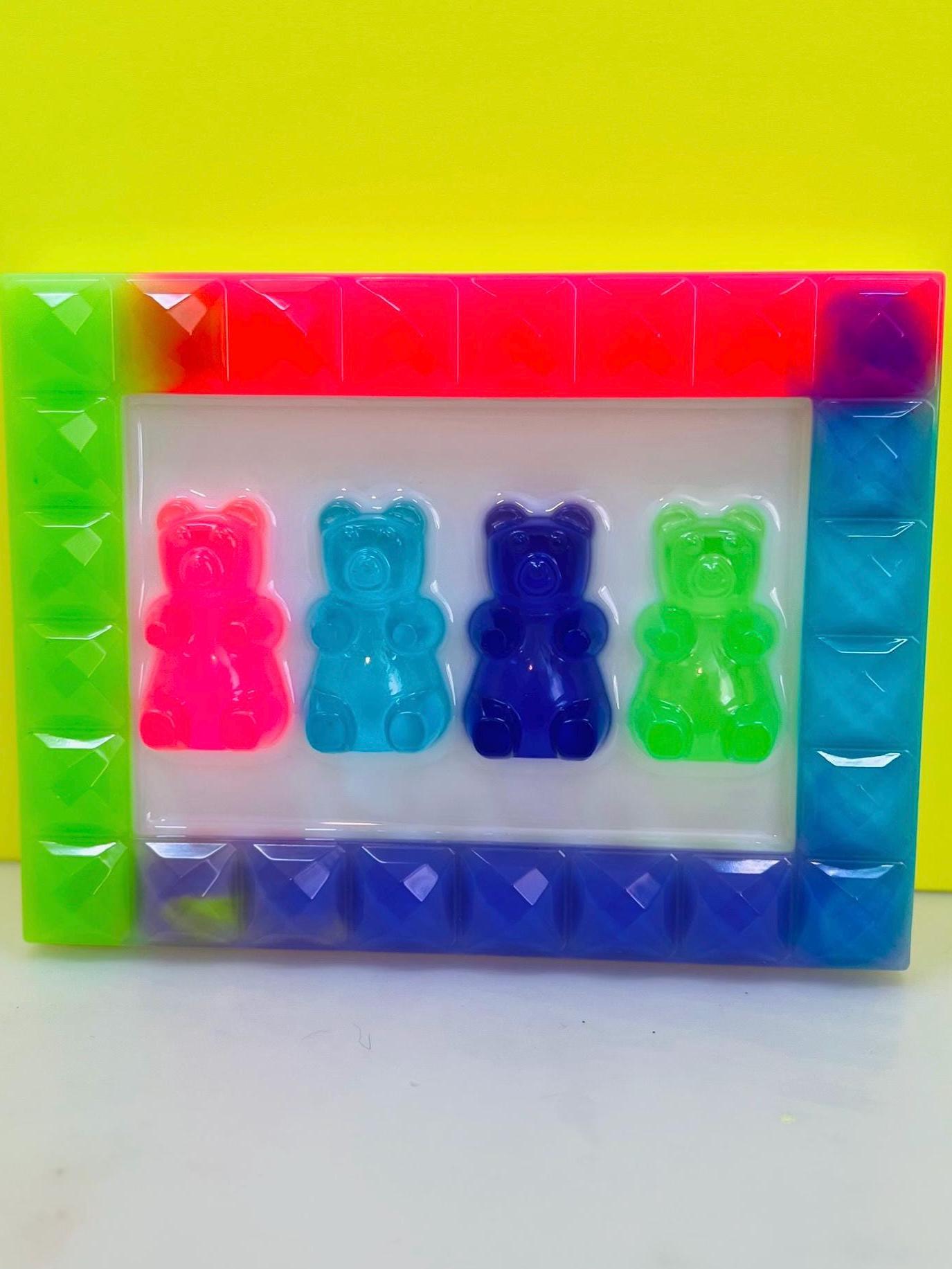 Custom Framed Gummy Bears Decor, Neon Rainbow Resin Gummy Bear Art: 3D Pop Wall Hanging, Gender Neutral Nursery Baby Room Kids Wall Decor