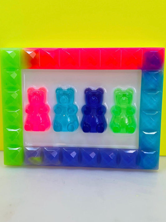 Custom Framed Gummy Bears Decor, Neon Rainbow Resin Gummy Bear Art: 3D Pop Wall Hanging, Gender Neutral Nursery Baby Room Kids Wall Decor