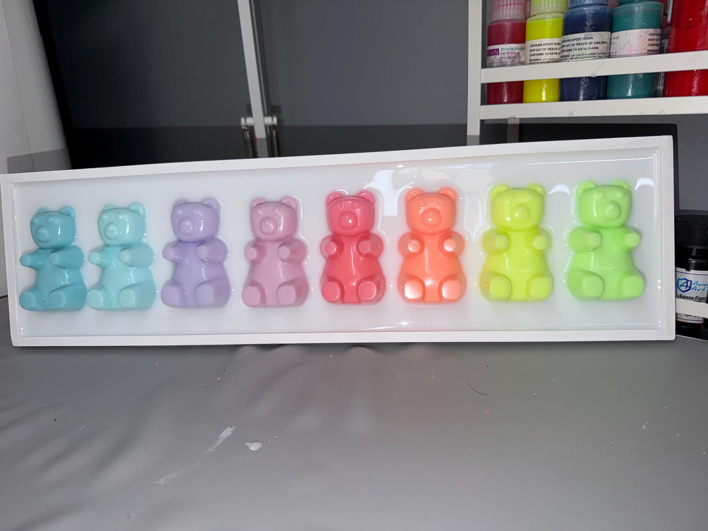 Pastel Rainbow Gummy Bear Wall Art: 3D Resin Candy Decor, Nursery Kids Room Decor, Dopamine Rush Apartment Wall Hanging