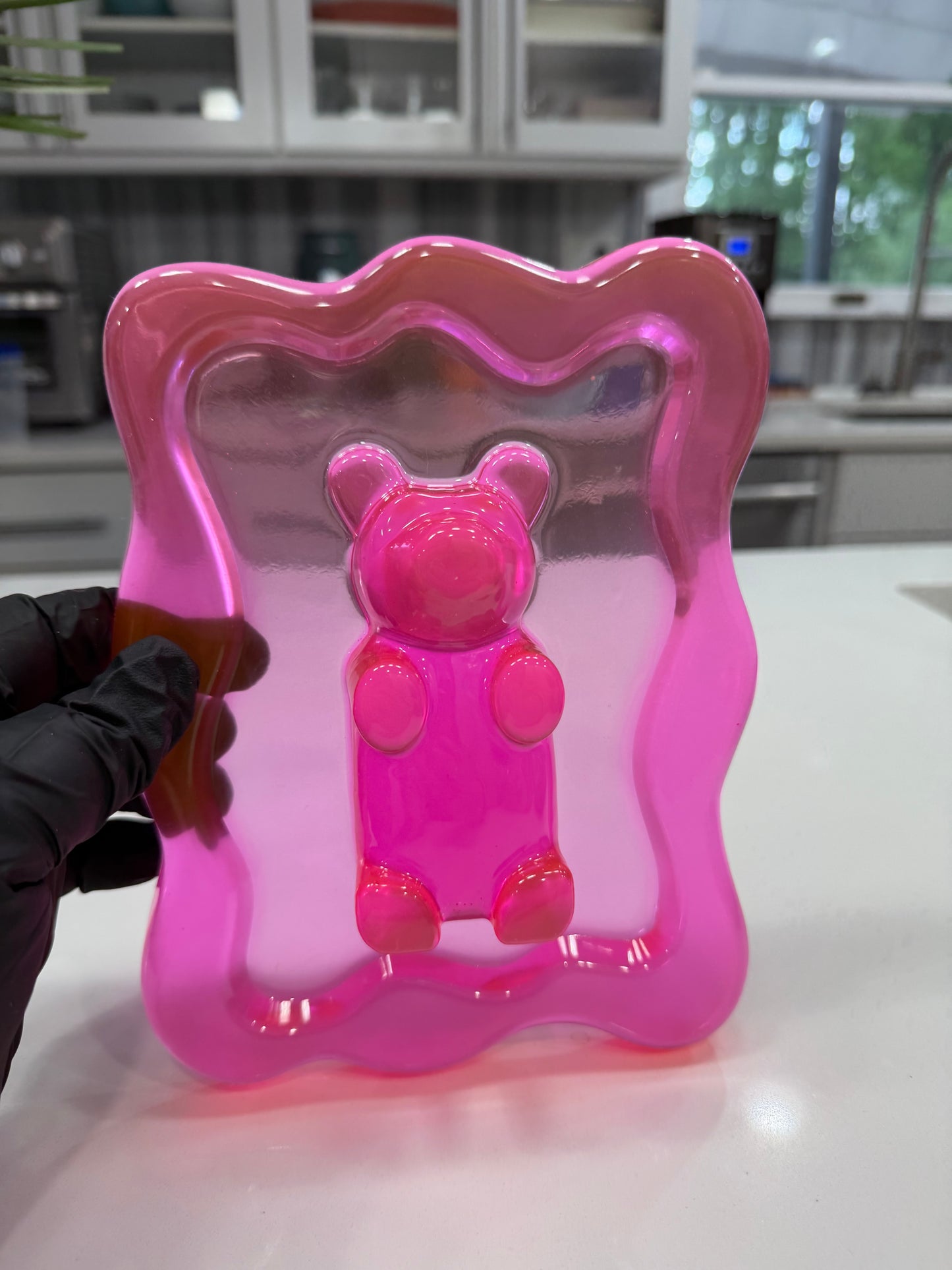 Hot Pink Gummy Bear Resin Wall Art – Y2K Candycore Pop Art Decor – Translucent Lucite Style Handmade Sculpture