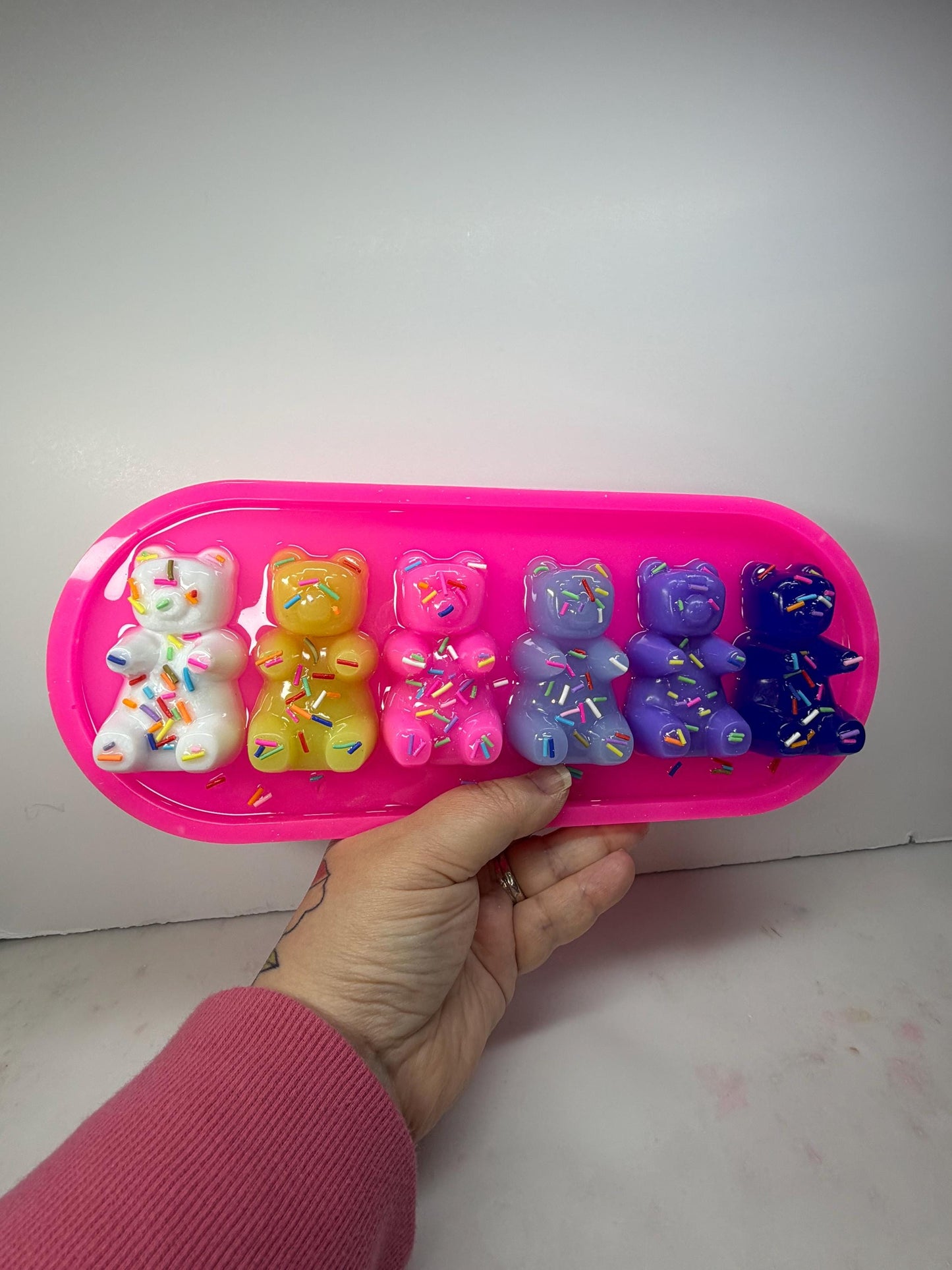 Rainbow Gummy Bear Resin Art • 13x5” Handmade Pop Art Decor • Cute Candy Sprinkle Sculpture • Freestanding or Wall Hanging
