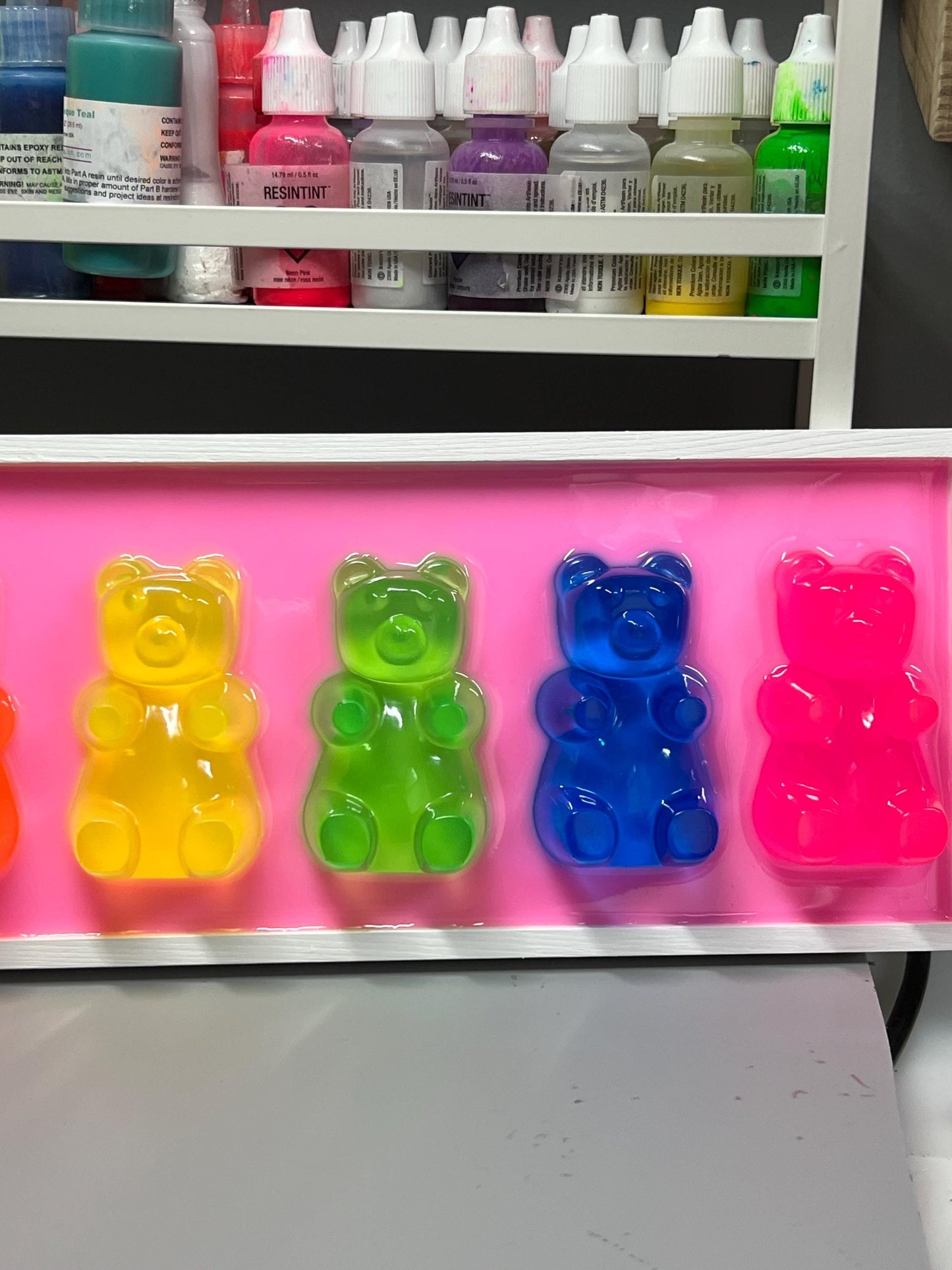 Neon Rainbow Resin Candy Bear Wall Art: 3D Pop Candy Decor
