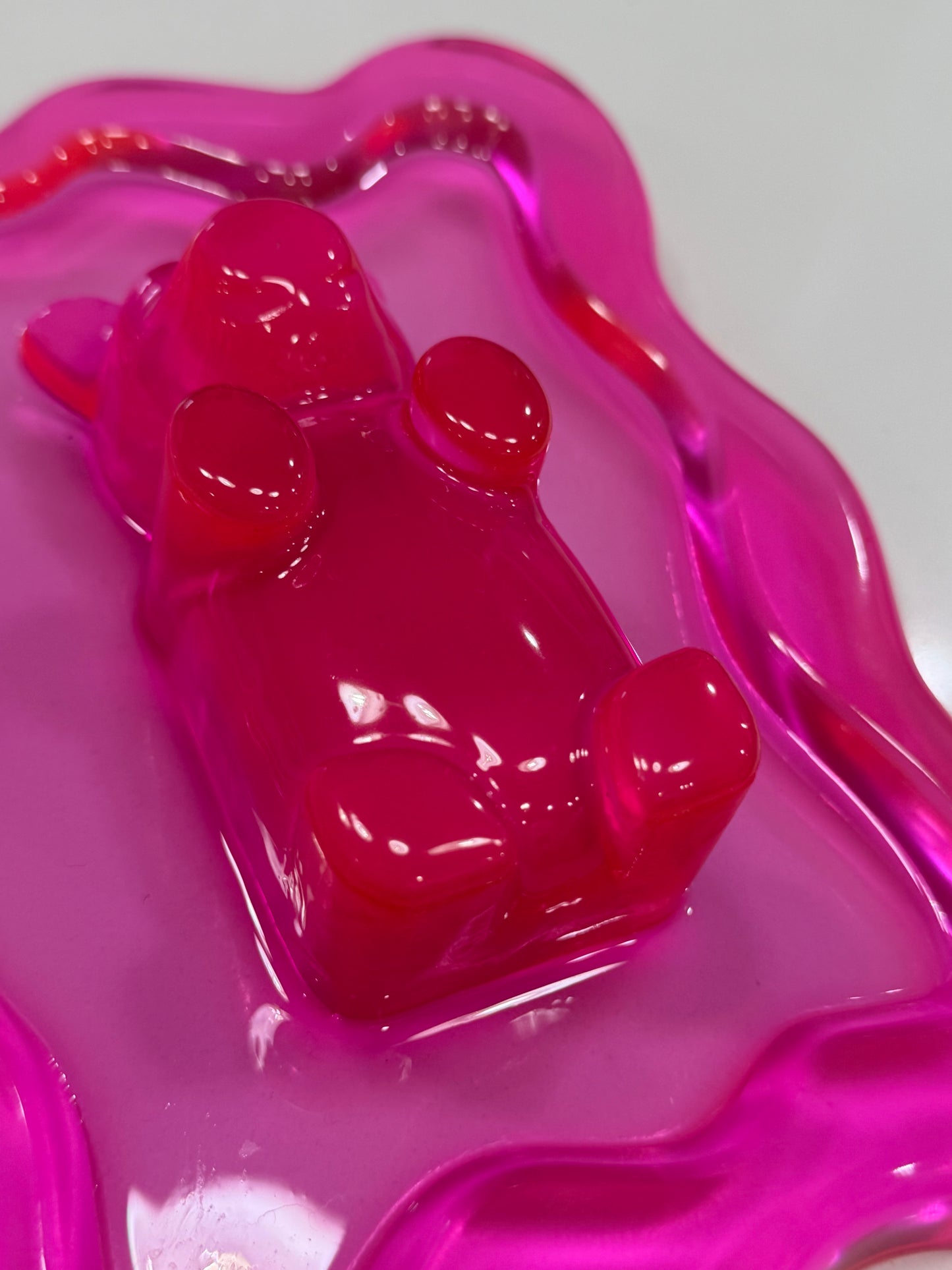 Hot Pink Gummy Bear Resin Wall Art – Y2K Candycore Pop Art Decor – Translucent Lucite Style Handmade Sculpture