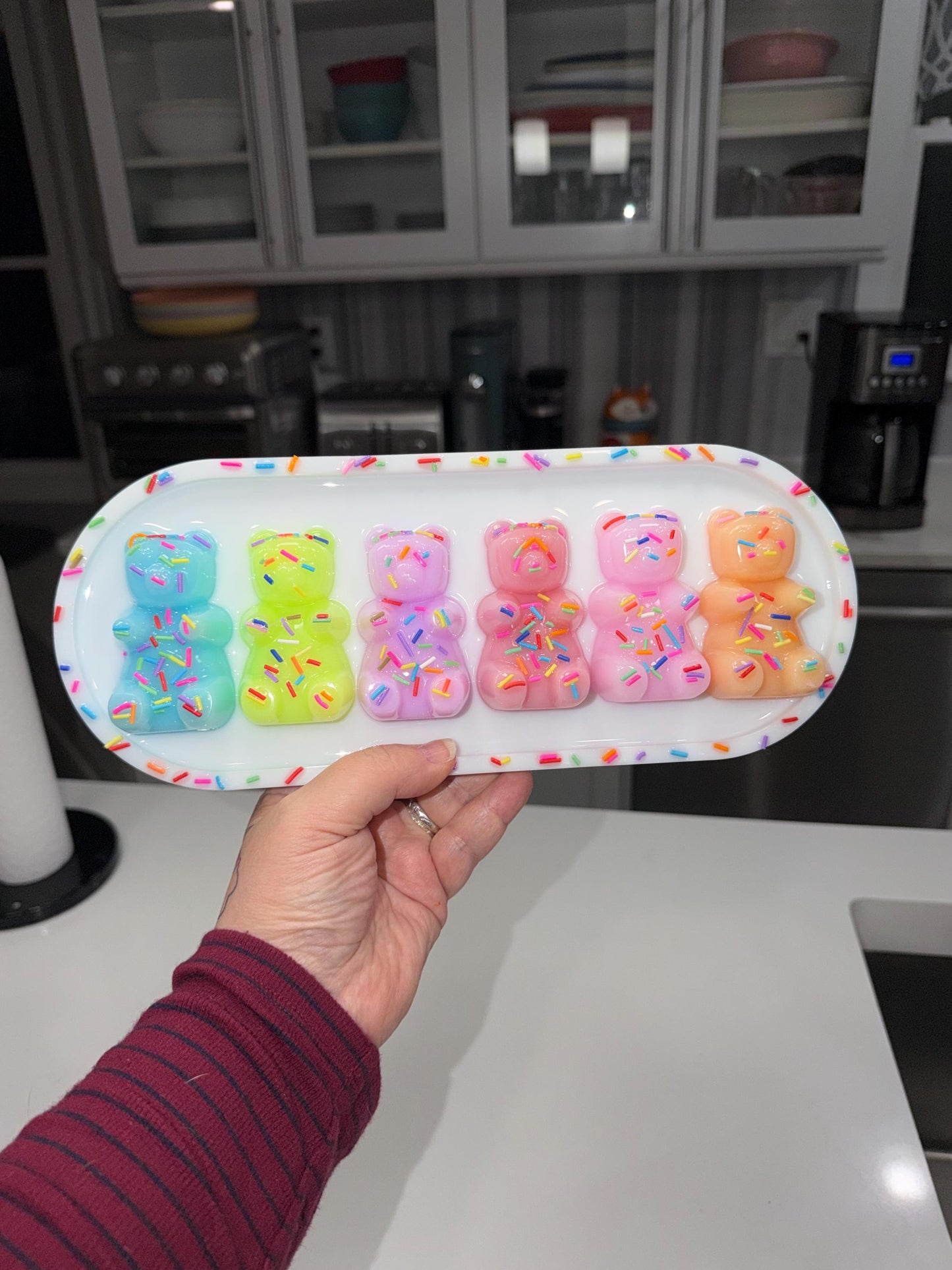 Handmade Resin Gummy Bear Wall Art 13x5 Colorful Pop Art Candy Decor Kawaii Dessert Sculpture