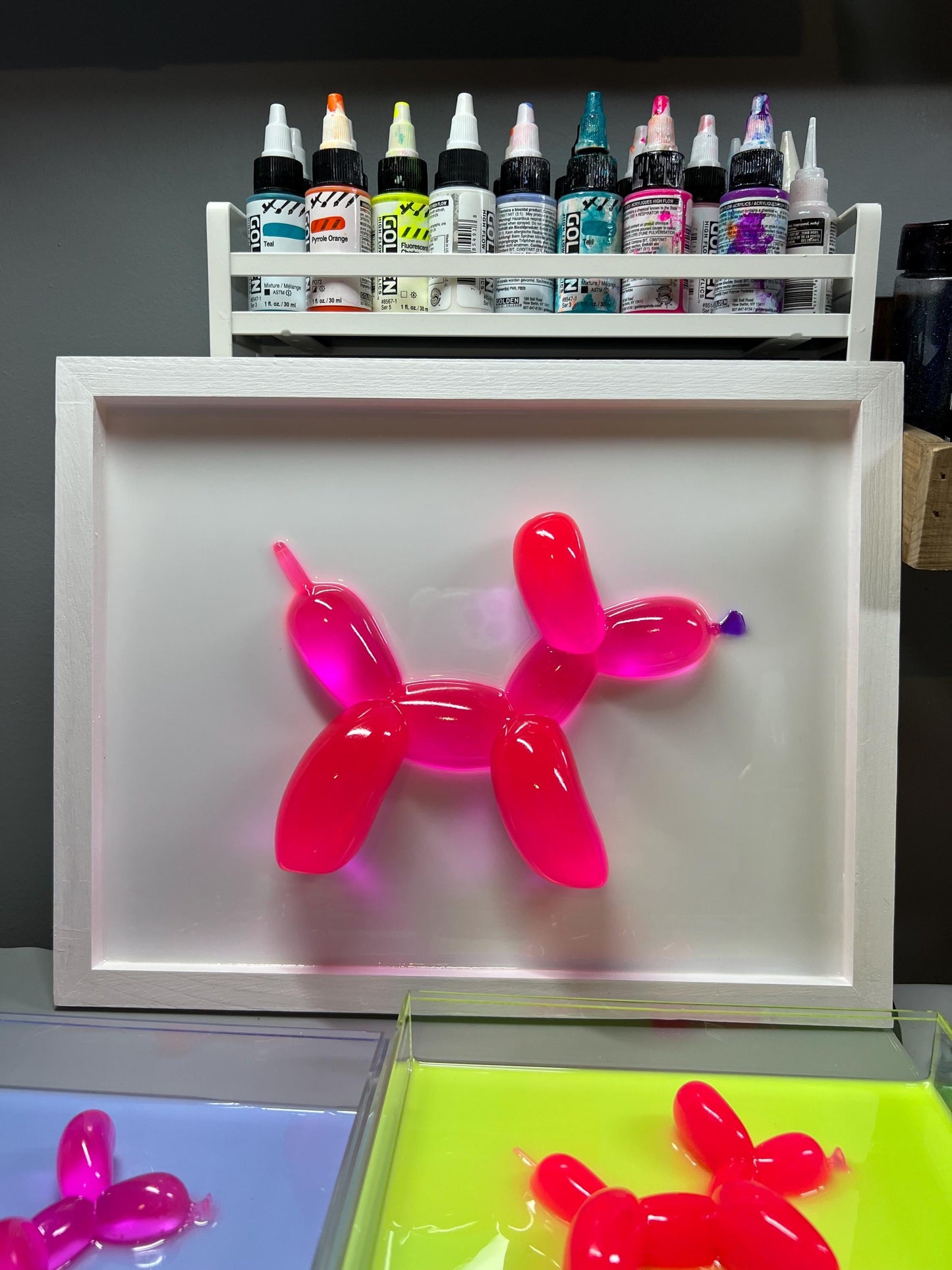 Neon Pink Balloon Dog Wall Art: 3D Pop Resin Sculpture, Nursery Kids Room Wall Decor, FUN pink Apartment Wall Art, Cheerful Office Art