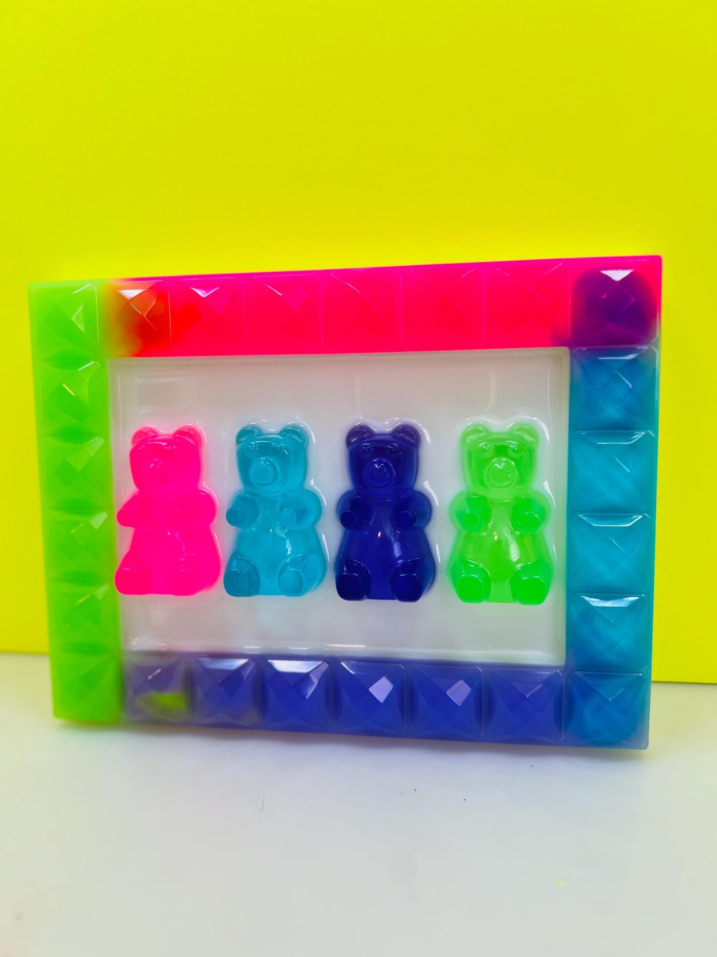 Custom Framed Gummy Bears Decor, Neon Rainbow Resin Gummy Bear Art: 3D Pop Wall Hanging, Gender Neutral Nursery Baby Room Kids Wall Decor