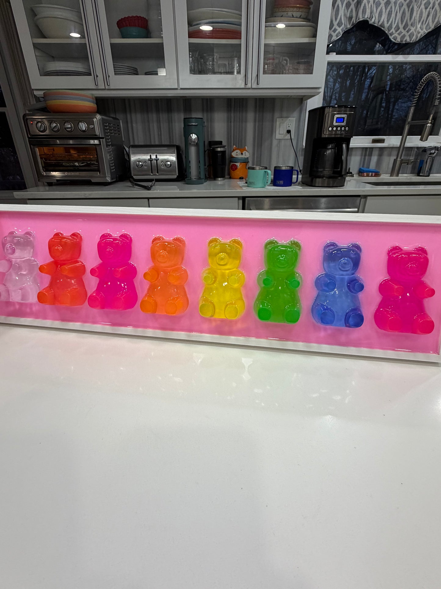 Neon Rainbow Resin Candy Bear Wall Art: 3D Pop Candy Decor
