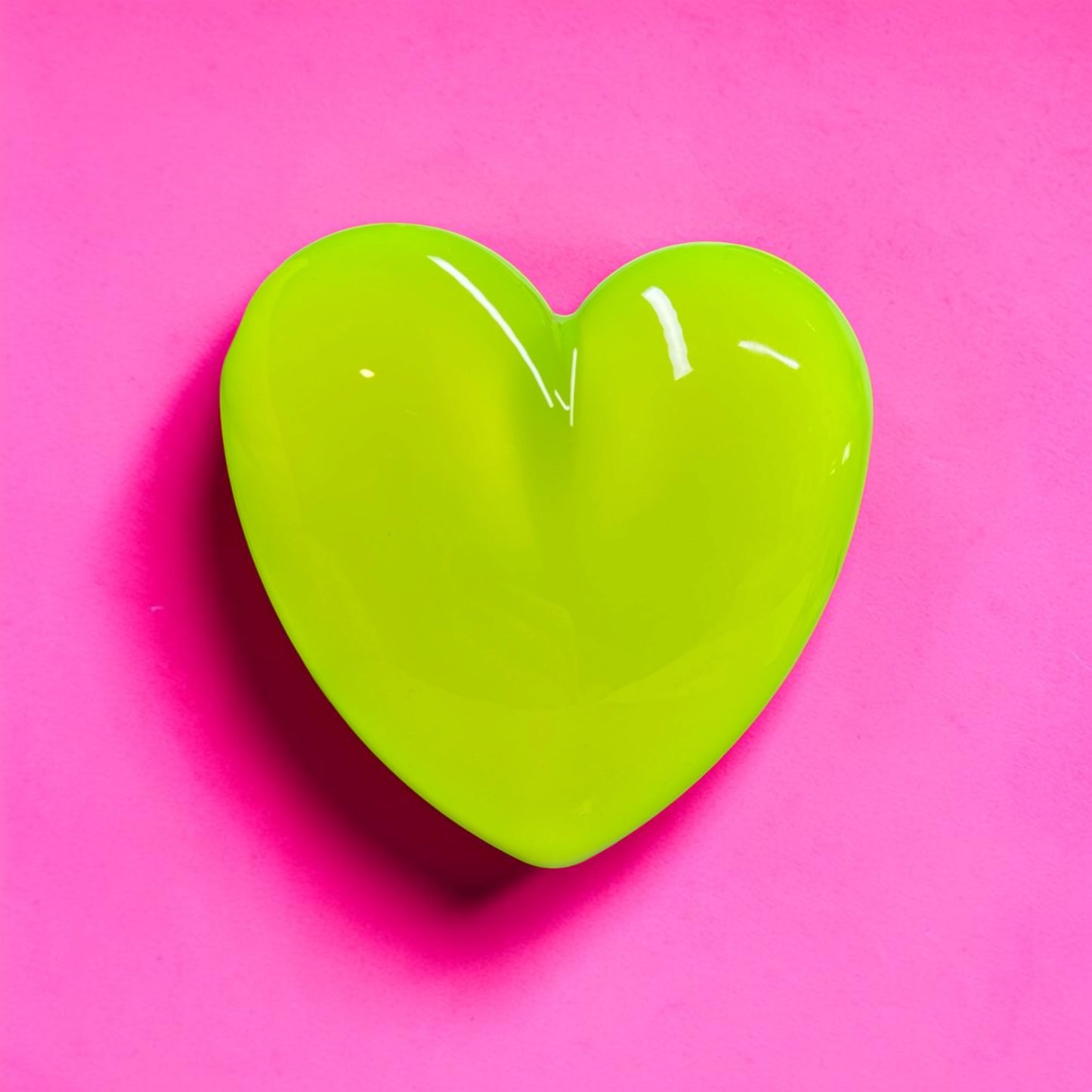 Neon Yellow Resin Heart Wall Art – Acid Lime Pop Art Decor, Glossy Dopamine Heart Sculpture