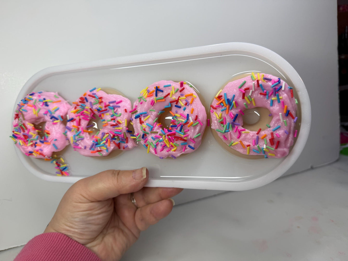 Pink Frosted Donut Resin Art • 13x5” Handmade Pop Art Tray • Rainbow Sprinkle Sweet Kitchen Decor • Cute Kawaii Donut Wall Art
