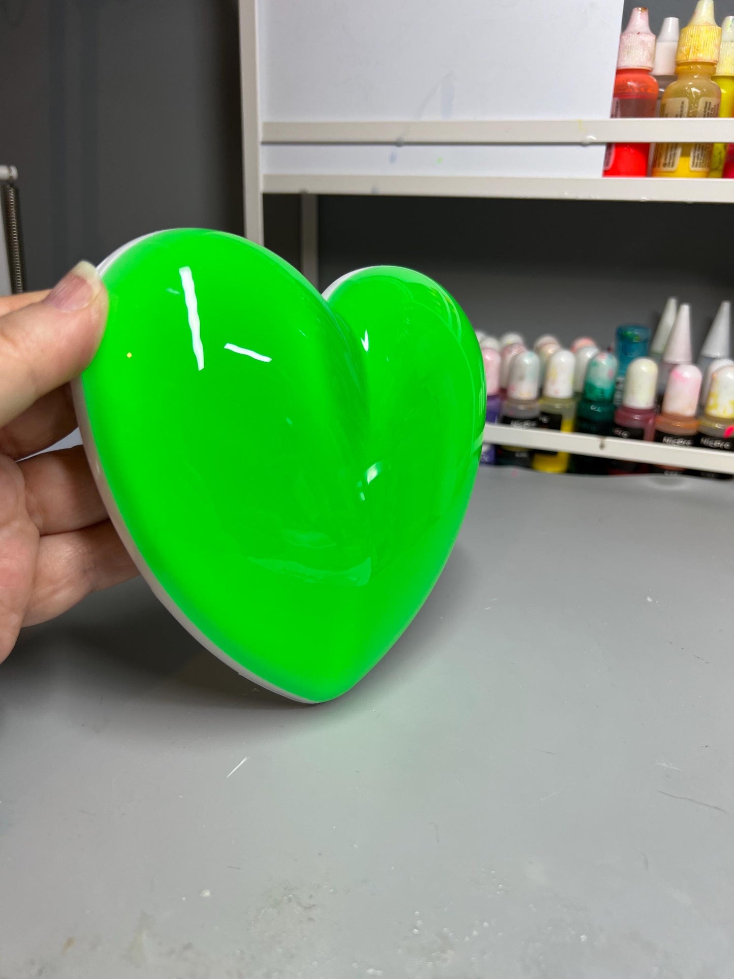 Neon Green Resin Heart Wall Art – Electric Green Pop Art Heart, Glossy Dopamine Decor