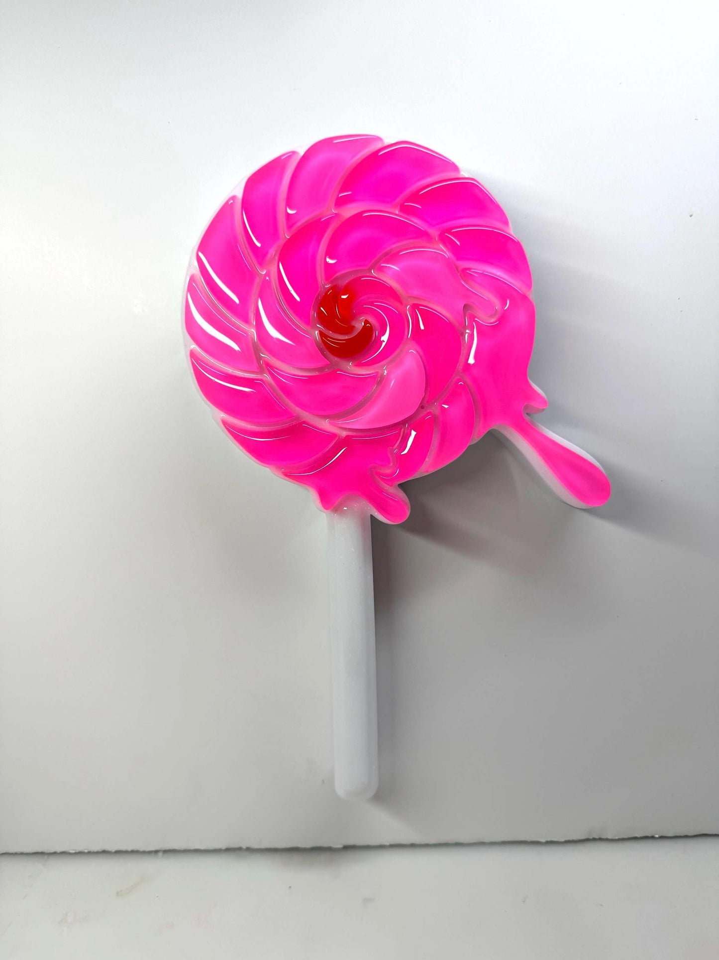 XL Melting Swirl Lollipop Pink Wall Hanging, Resin Sculpture, Candy Art