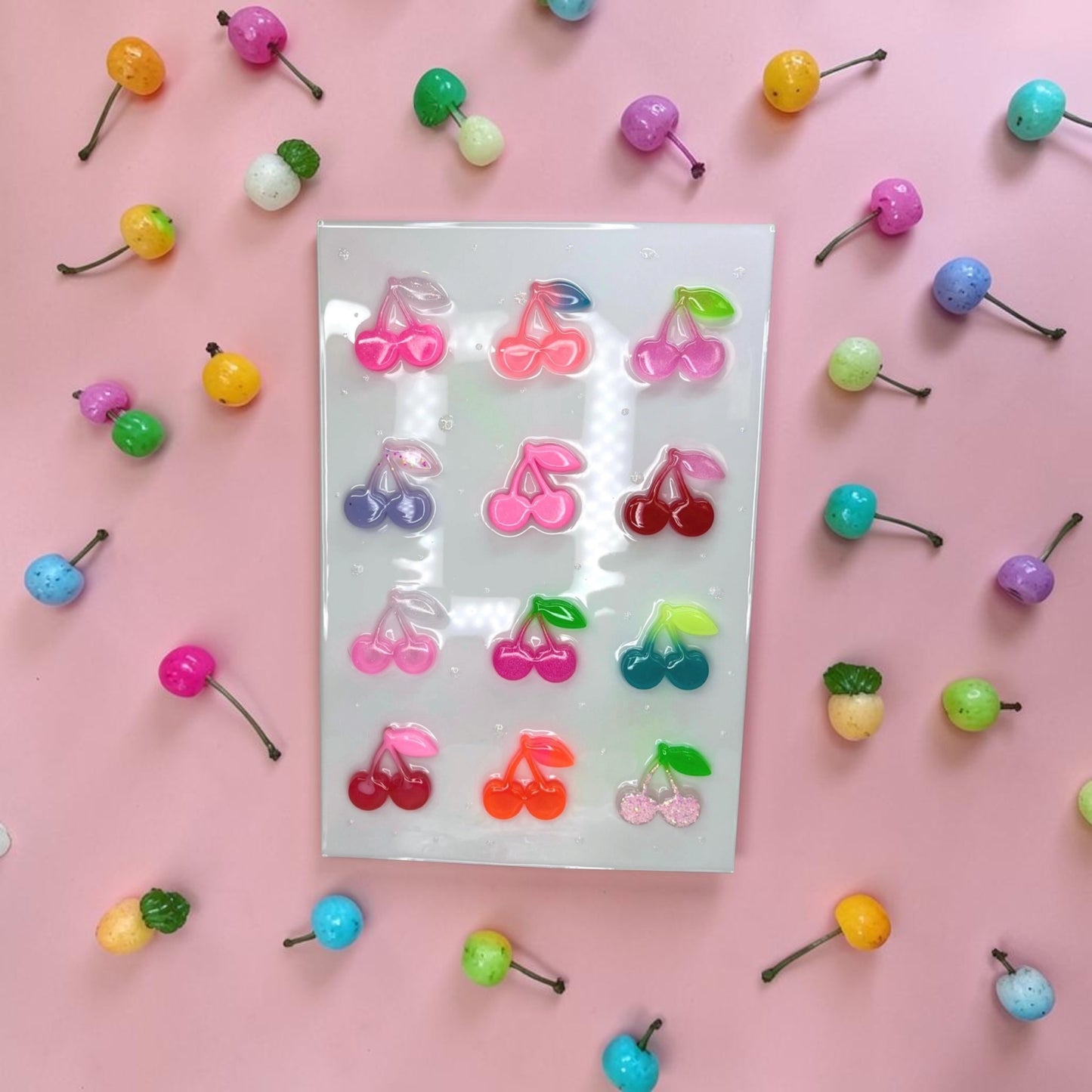 OOAK Resin Cherry Grid Wall Art • 3D Pop Art Candy Sculpture • Colorful Kawaii Fruit Decor • Handmade 12x8 Statement Piece