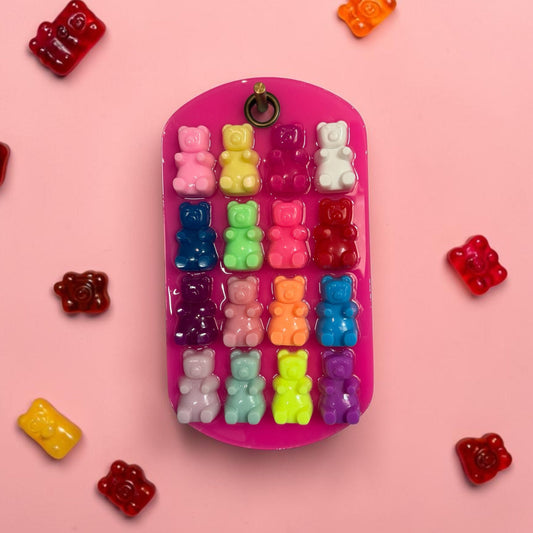 Rainbow Gummy Bear Dog Tag Wall Art | Handmade Resin Pop Art Sculpture | Candy Cabinet Collection | Colorful Statement Decor | 16x8 Wall Art
