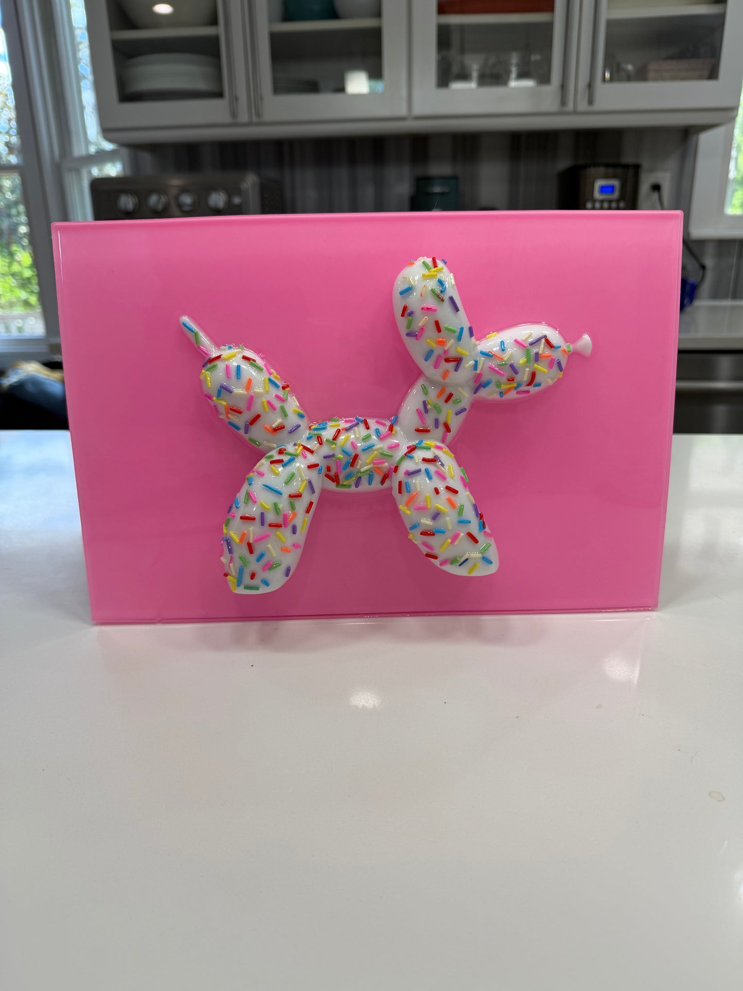 OOAK Balloon Dog Pop Art – 3D Candy Sculpture Wall Art, Sprinkle Resin Art, Pink Acrylic Decor, Dopamine Art