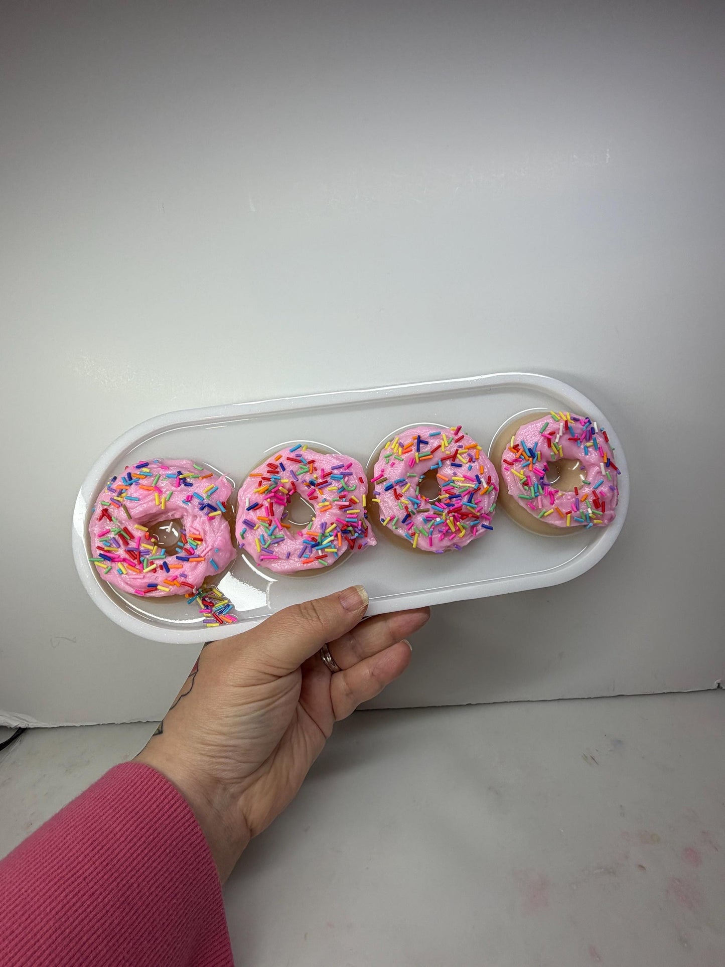 Pink Frosted Donut Resin Art • 13x5” Handmade Pop Art Tray • Rainbow Sprinkle Sweet Kitchen Decor • Cute Kawaii Donut Wall Art