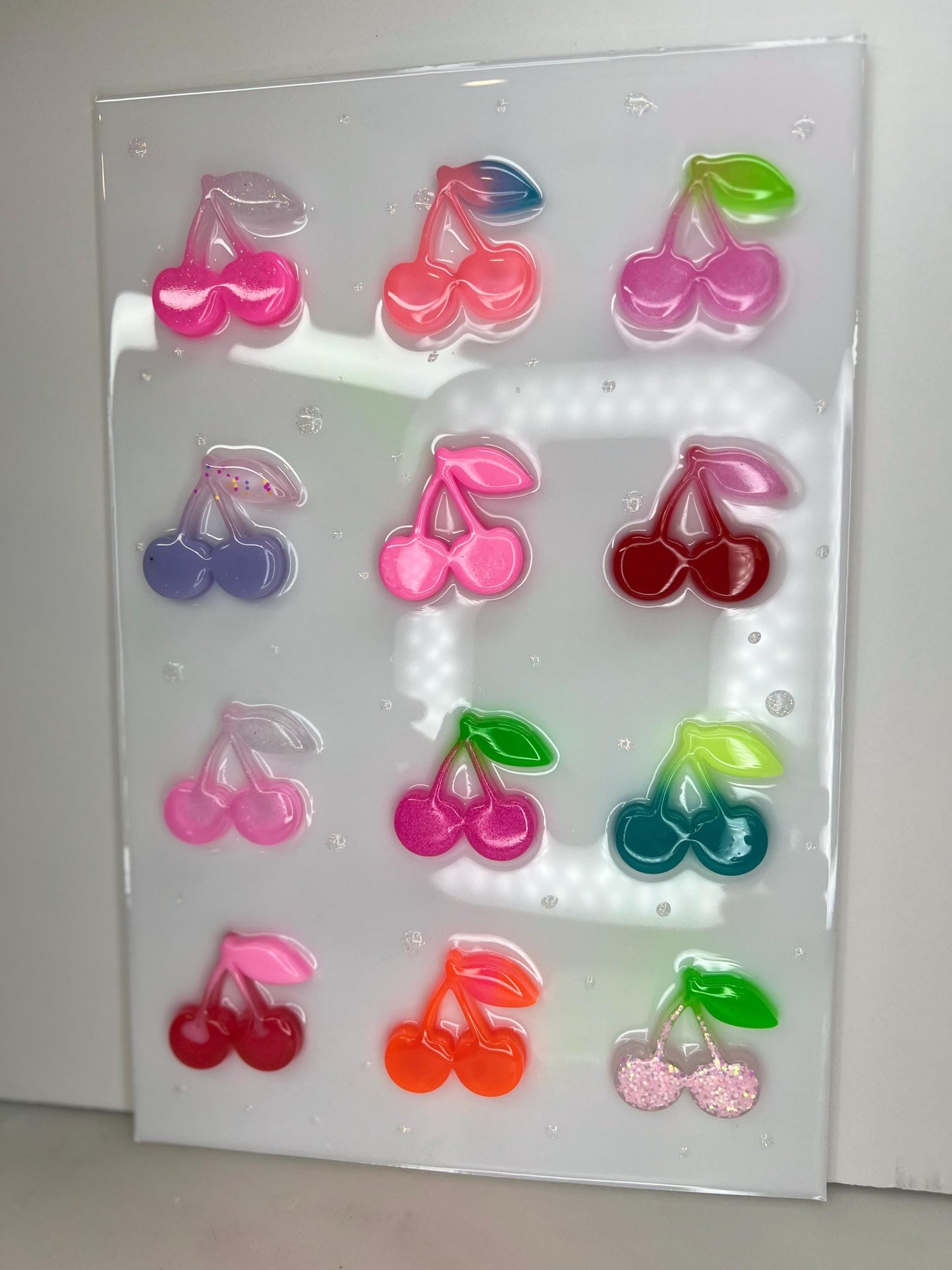 OOAK Resin Cherry Grid Wall Art • 3D Pop Art Candy Sculpture • Colorful Kawaii Fruit Decor • Handmade 12x8 Statement Piece