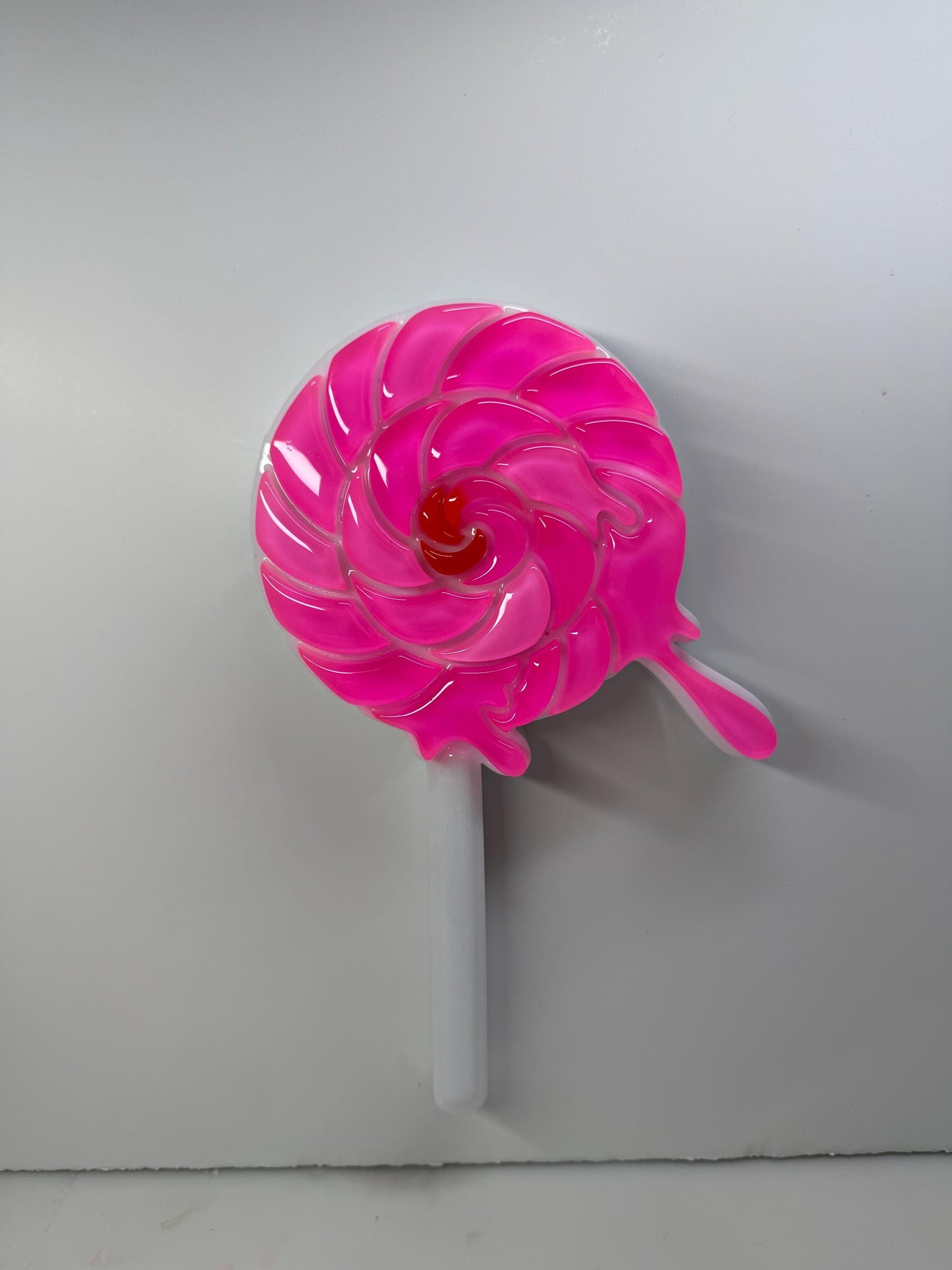 XL Melting Swirl Lollipop Pink Wall Hanging, Resin Sculpture, Candy Art