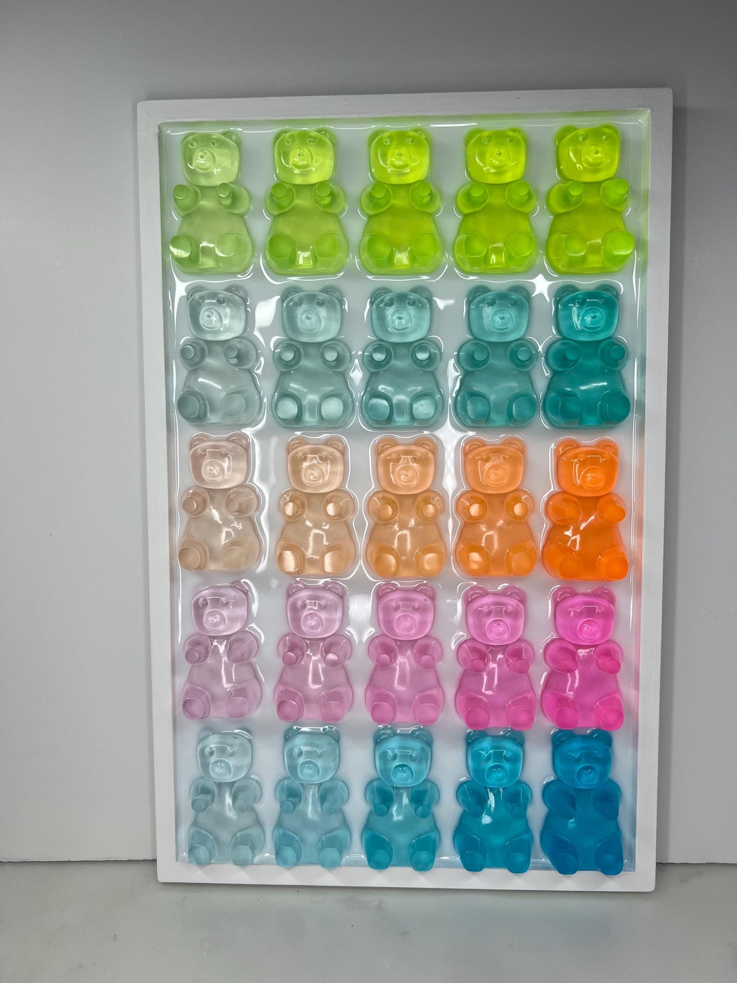 Rainbow Ombre Resin Gummy Bear Wall Art: 3D Pop Art Decor, Nursery Kids Room Wall Hanging, Handmade Rainbow Decor