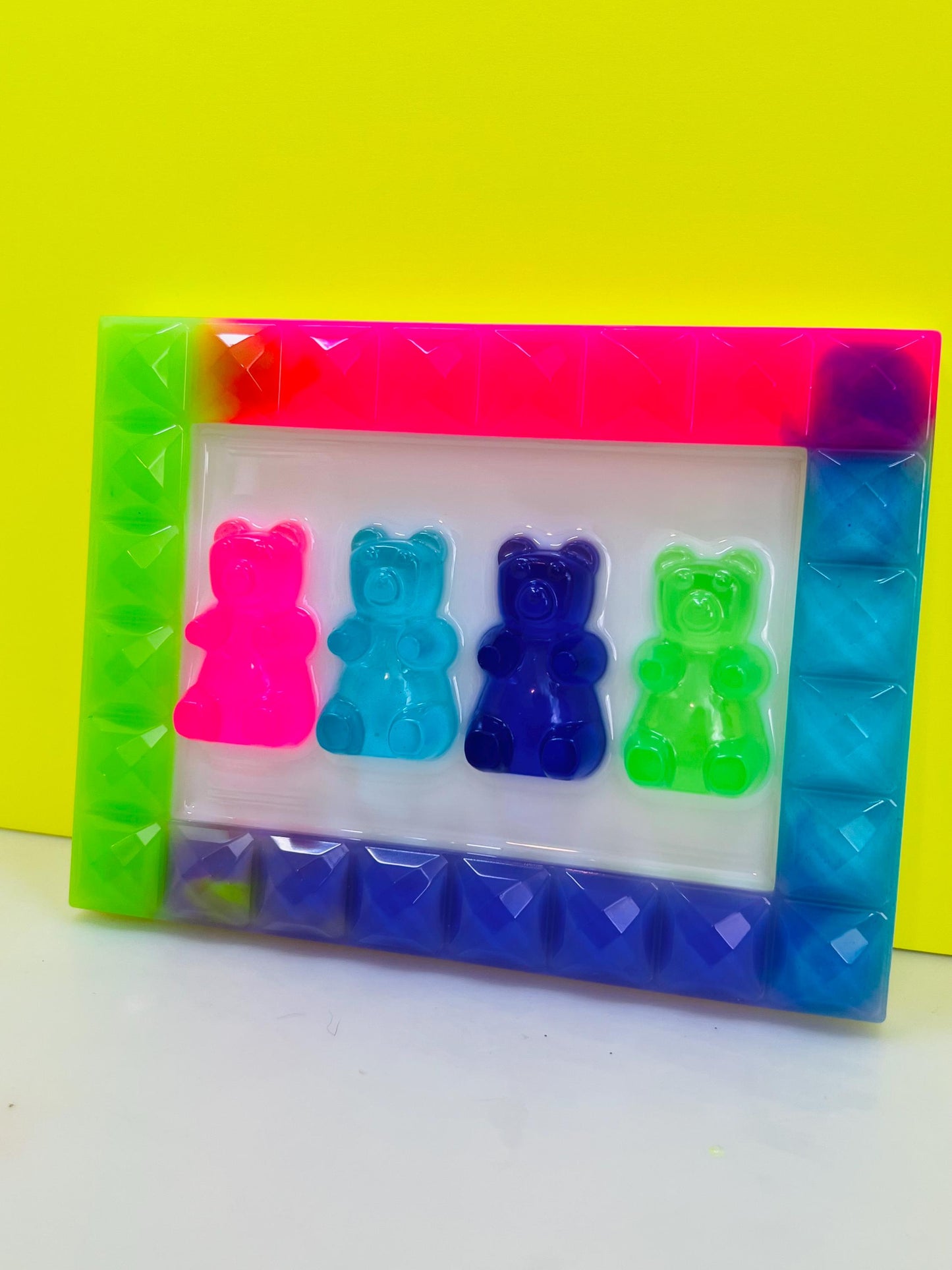 Custom Framed Gummy Bears Decor, Neon Rainbow Resin Gummy Bear Art: 3D Pop Wall Hanging, Gender Neutral Nursery Baby Room Kids Wall Decor