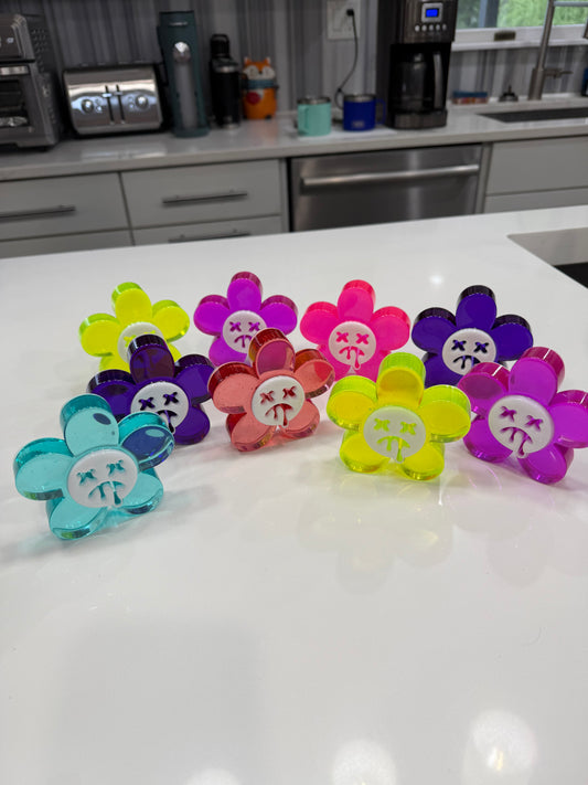 Mini Candy Flower Sculpture – Resin Kawaii Decor, Melting Face Flower, Colorful Pop Art Shelf Decor, Cute Weird Art Gift