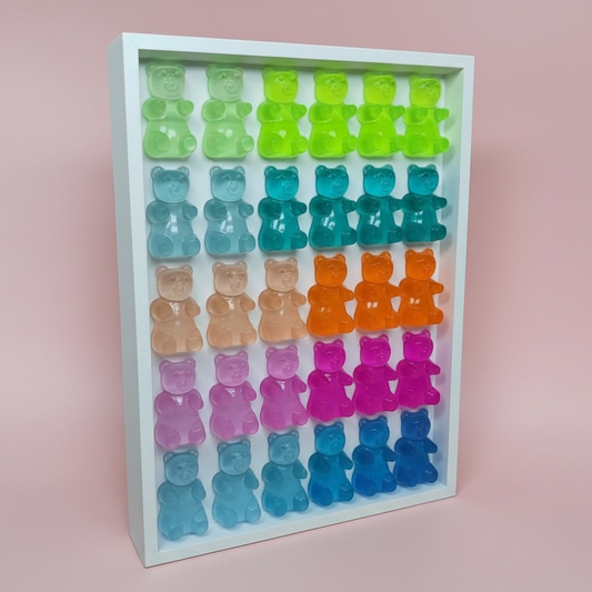 Rainbow Ombre Resin Gummy Bear Wall Art: 3D Pop Art Decor, Nursery Kids Room Wall Hanging, Handmade Rainbow Decor