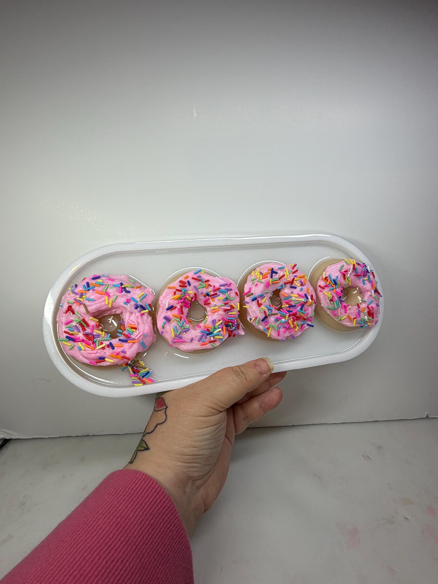 Pink Frosted Donut Resin Art • 13x5” Handmade Pop Art Tray • Rainbow Sprinkle Sweet Kitchen Decor • Cute Kawaii Donut Wall Art