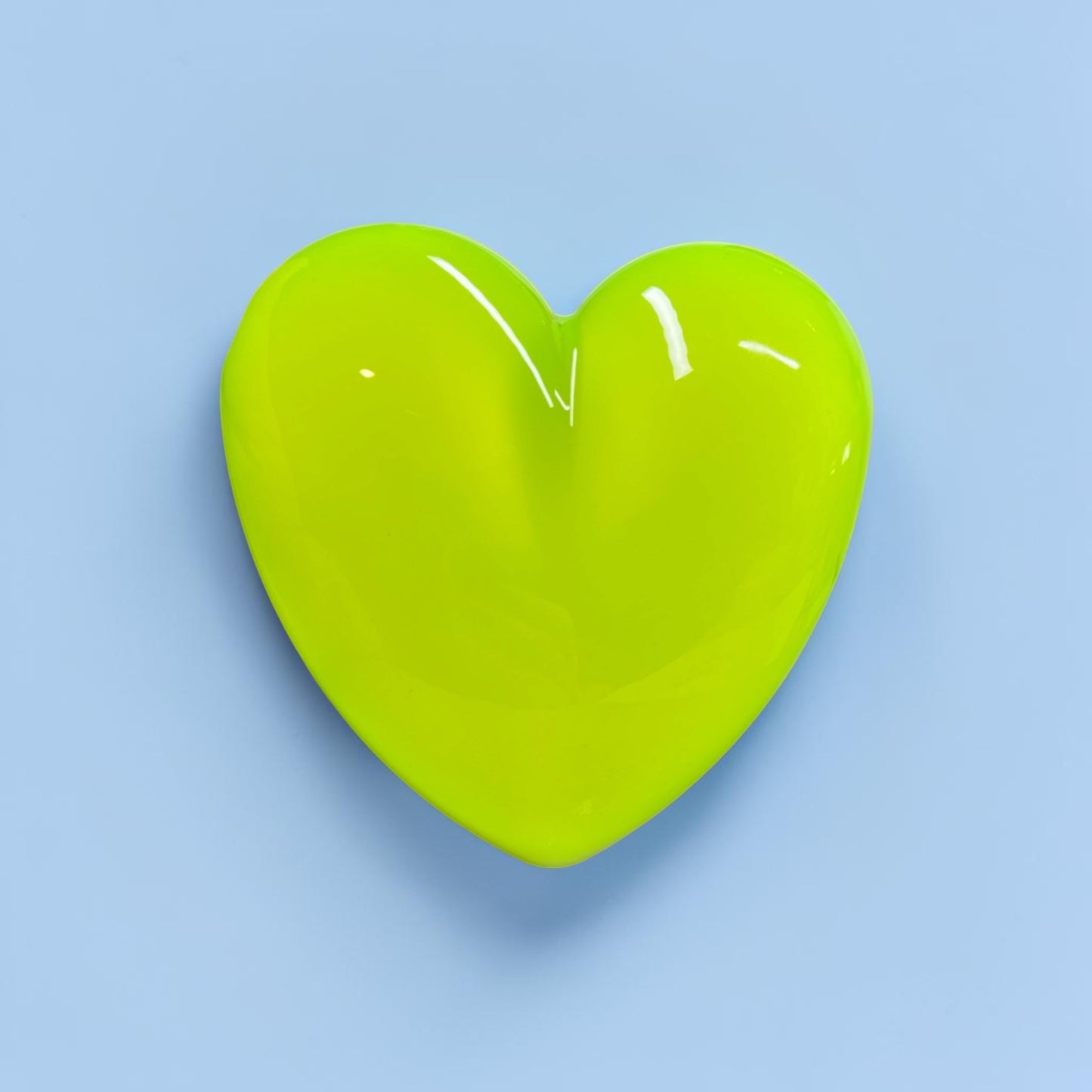 Neon Yellow Resin Heart Wall Art – Acid Lime Pop Art Decor, Glossy Dopamine Heart Sculpture
