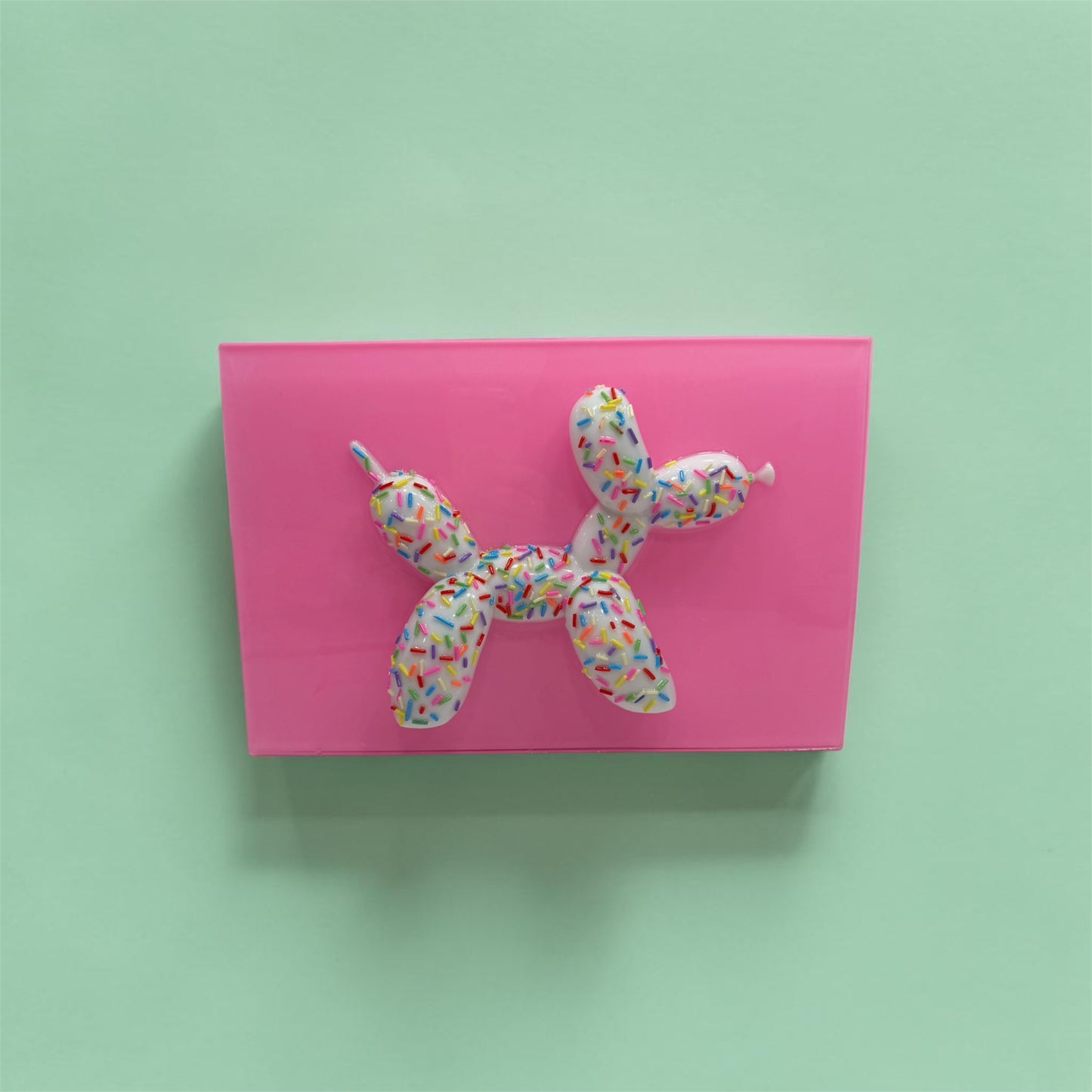 OOAK Balloon Dog Pop Art – 3D Candy Sculpture Wall Art, Sprinkle Resin Art, Pink Acrylic Decor, Dopamine Art