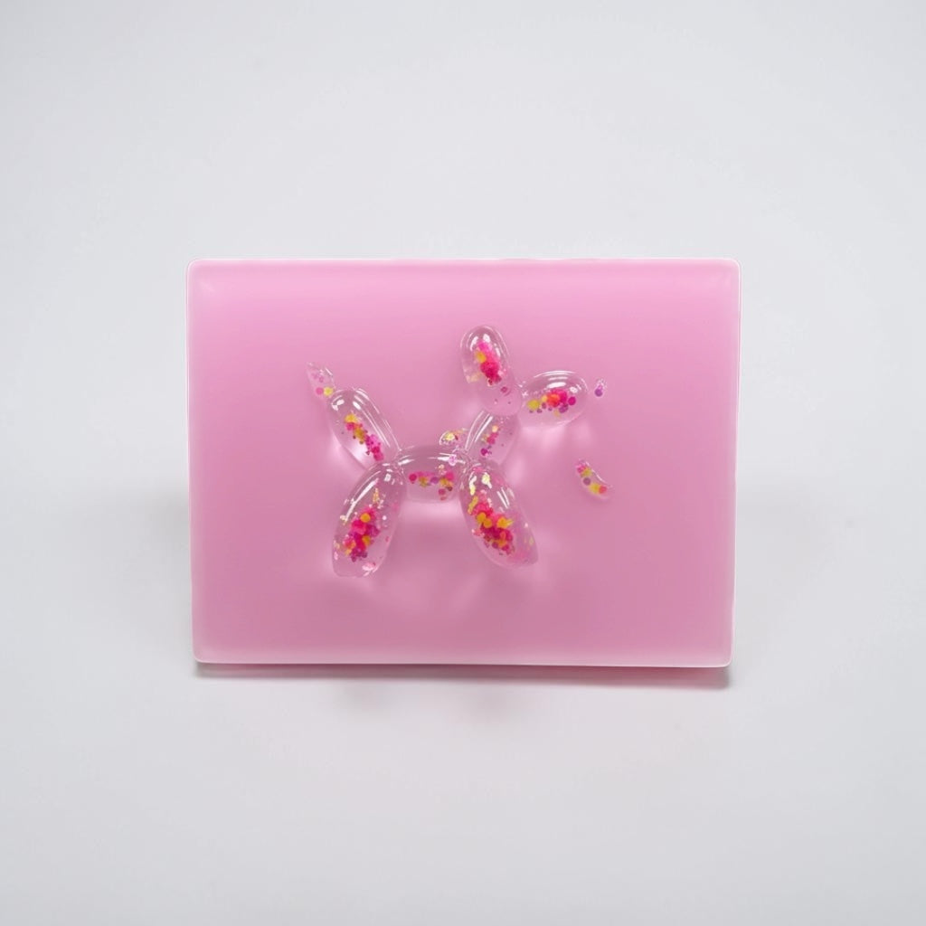 Confetti Balloon Dog on Soft Pink Resin Panel – OOAK Pop Art Sculpture (8x6 Wall Art)
