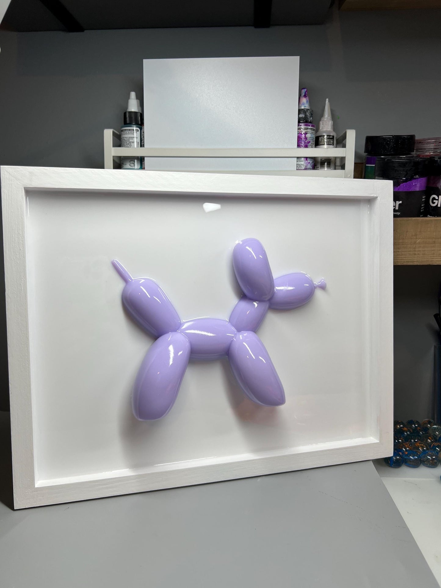 Handmade Lavender Balloon Dog Wall Art: 3D Pop Resin Sculpture