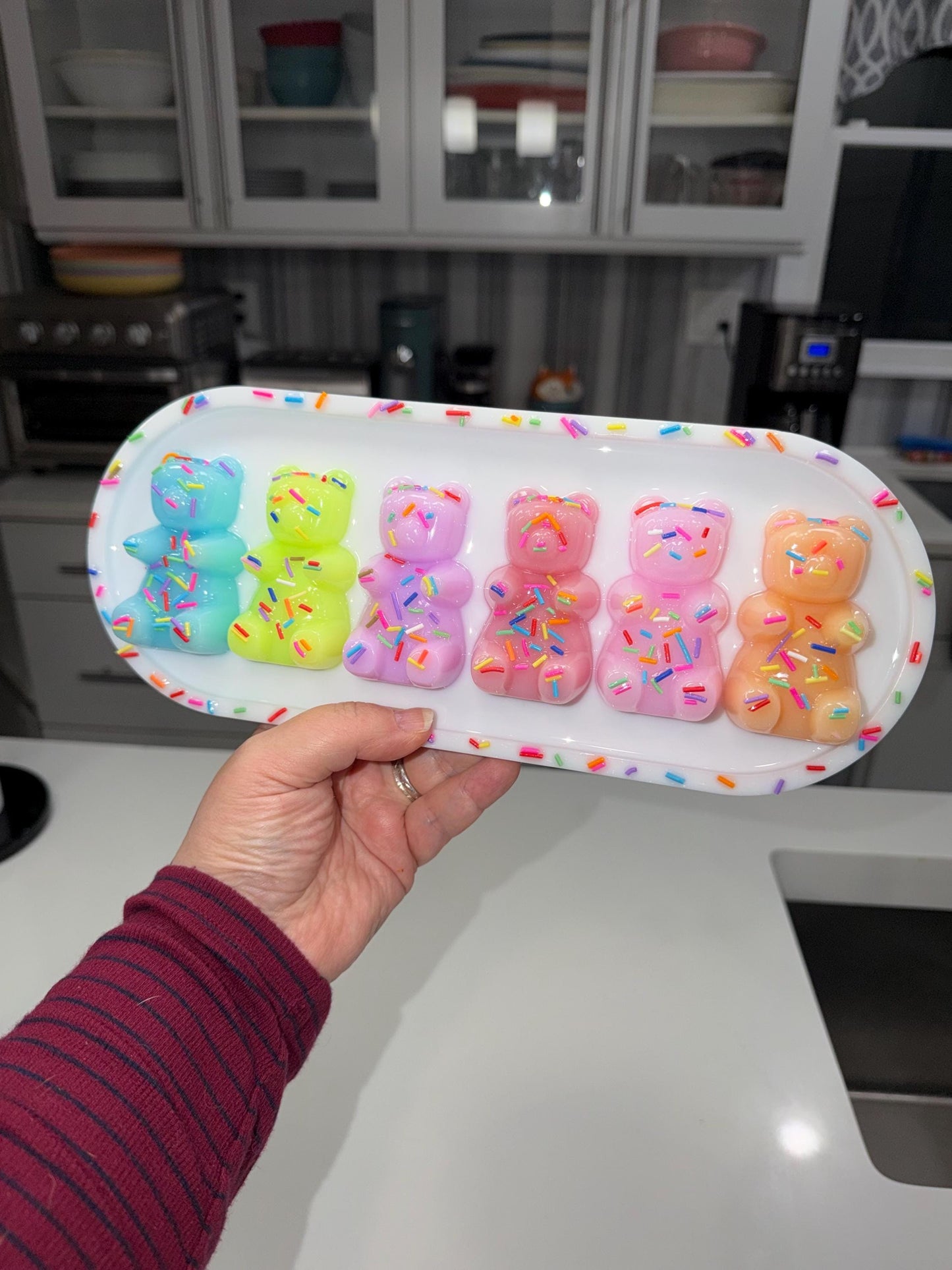 Handmade Resin Gummy Bear Wall Art 13x5 Colorful Pop Art Candy Decor Kawaii Dessert Sculpture