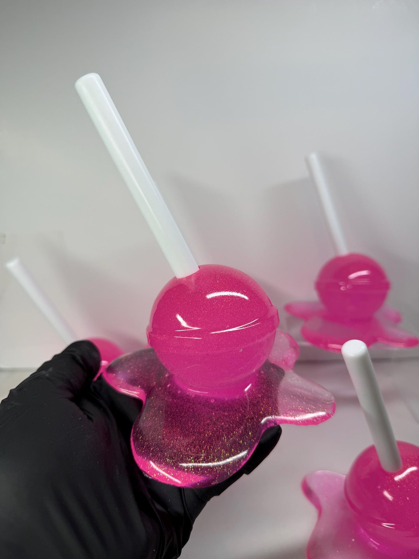 Melting Lollipop Extra Large Pop Art Decor Pink Sparkle Glitter, Resin Sculpture, Candy Art