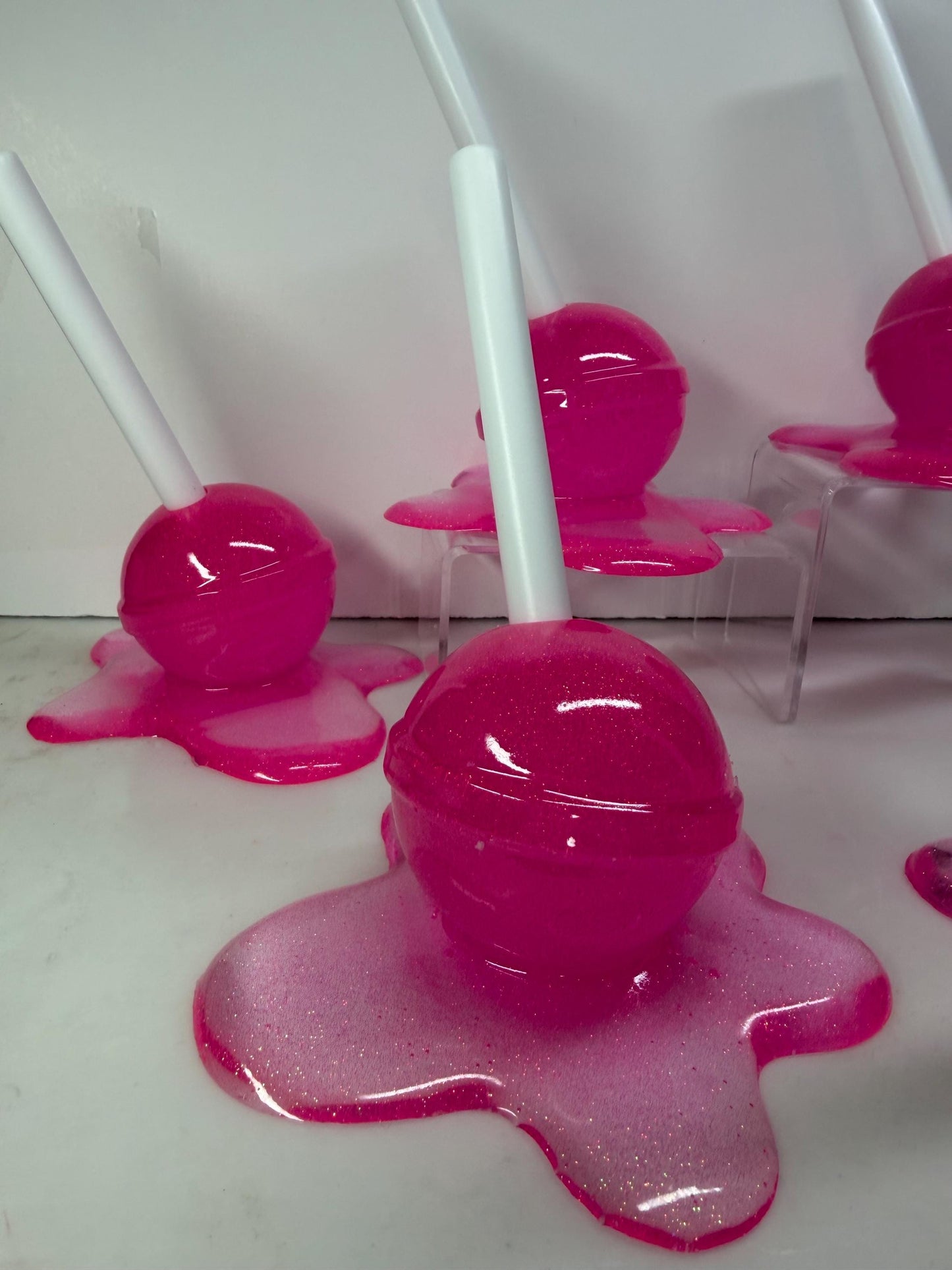 Melting Lollipop Extra Large Pop Art Decor Pink Sparkle Glitter, Resin Sculpture, Candy Art